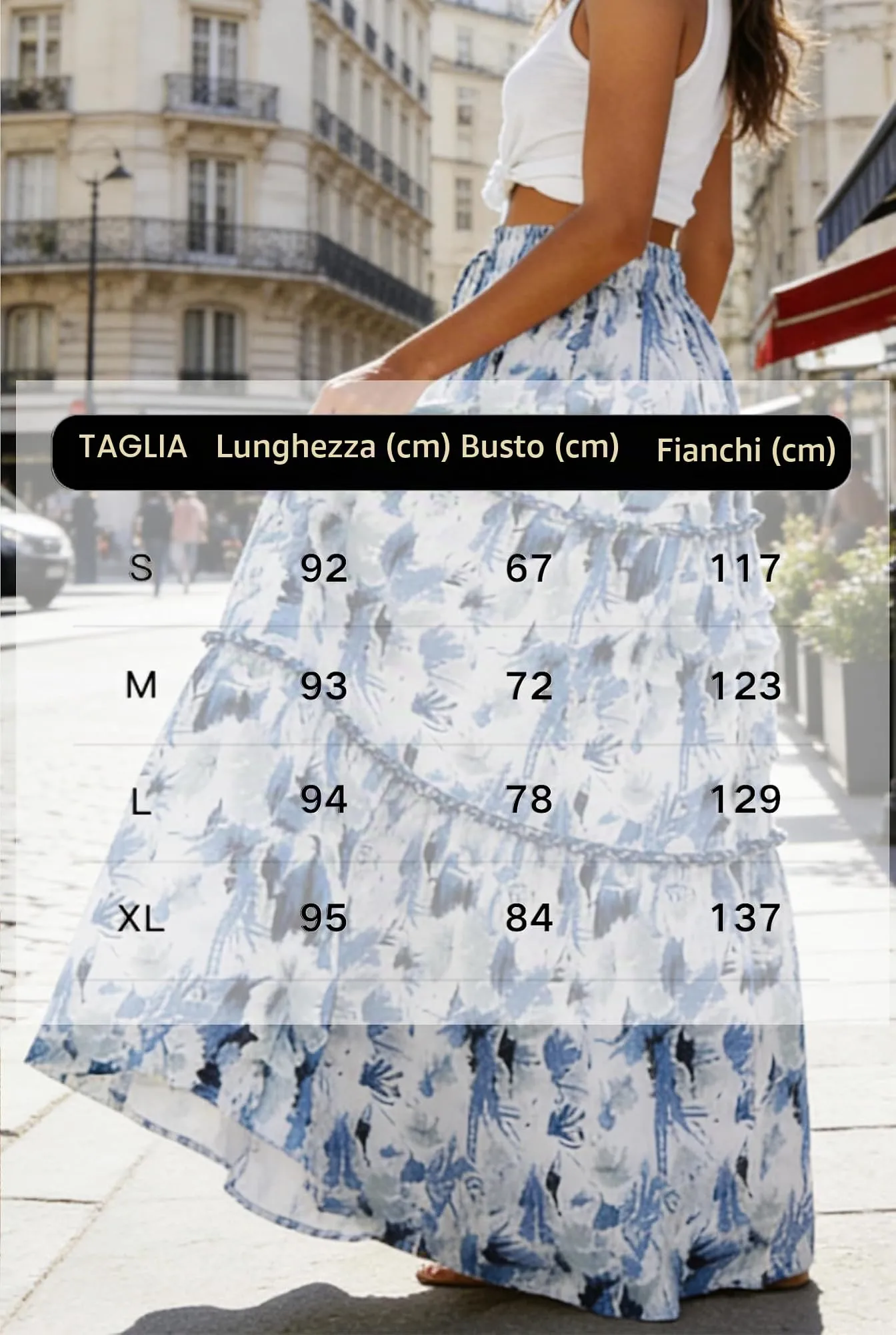 Vossmi Gonna Lunga Casual da Donna Vita Alta Midi Pieghettata Blu e Bianco, S - immagine 6