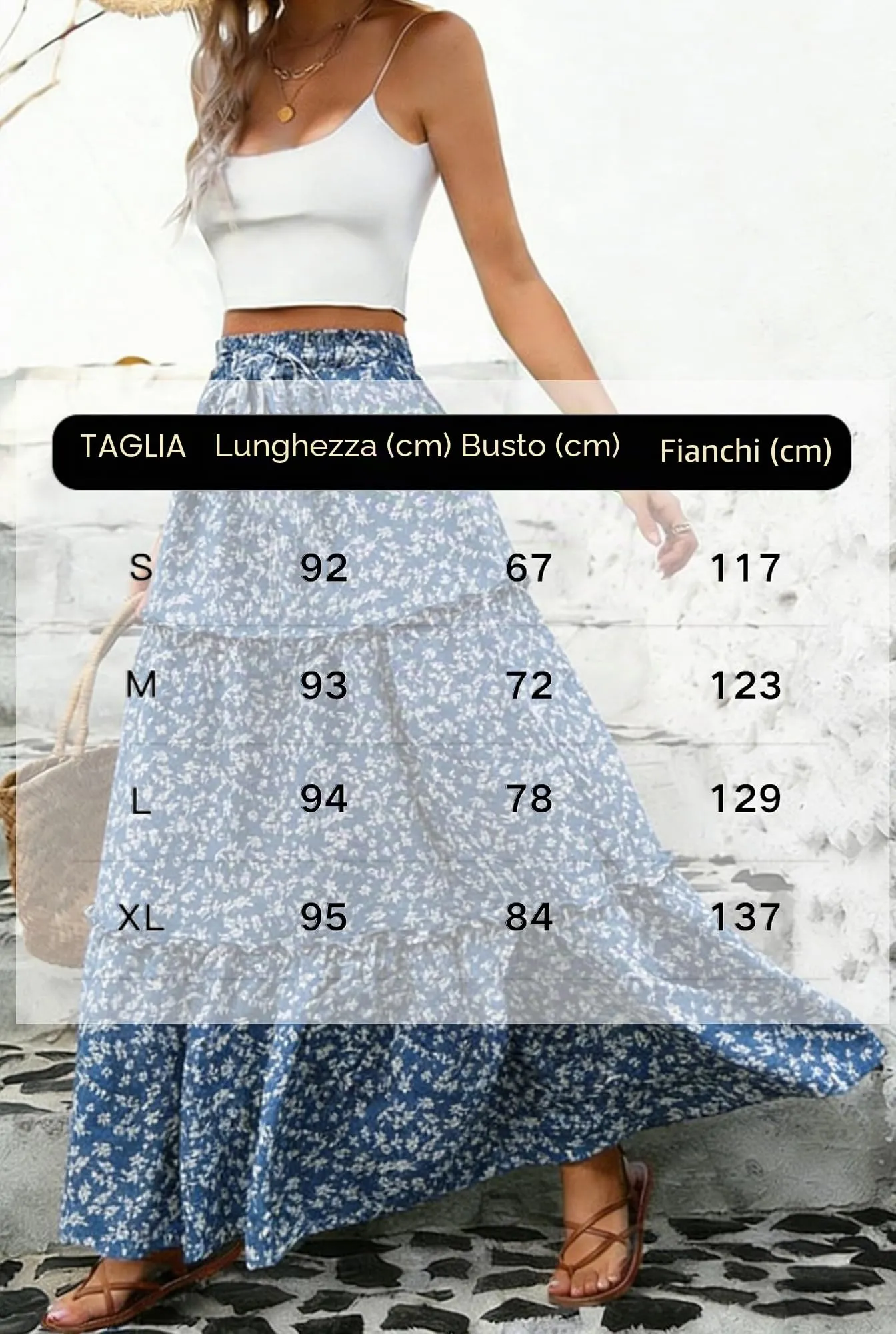 Vossmi Gonna Lunga Donna Casual Maxi A-Line con Vita Alta ed Elastico, Blu, L - immagine 6