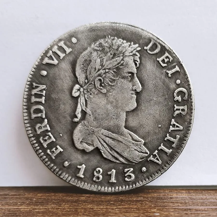 Riproduzione Moneta Antica Spagnola Ferdinand VII Pillar in Argento - immagine 2