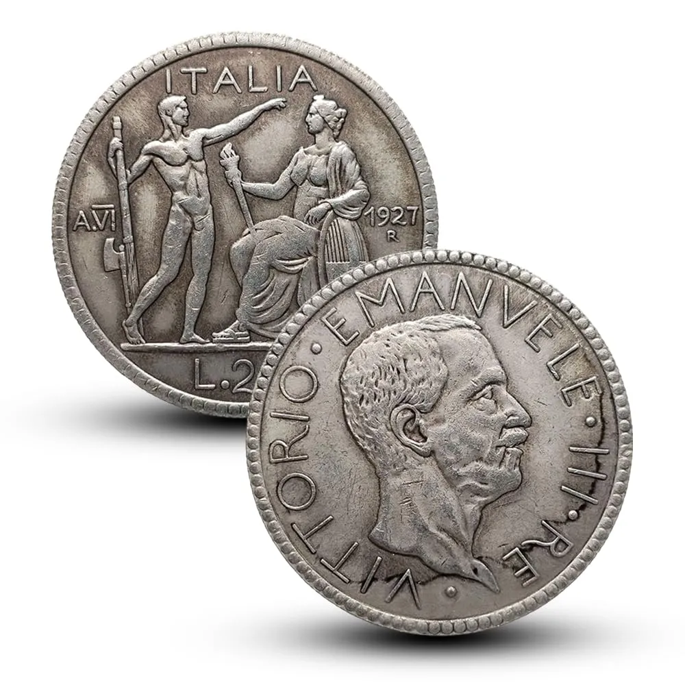 Riproduzione Moneta Lira Italiana 1927 - Moneta Antica in Argento per Collezionismo - immagine 1