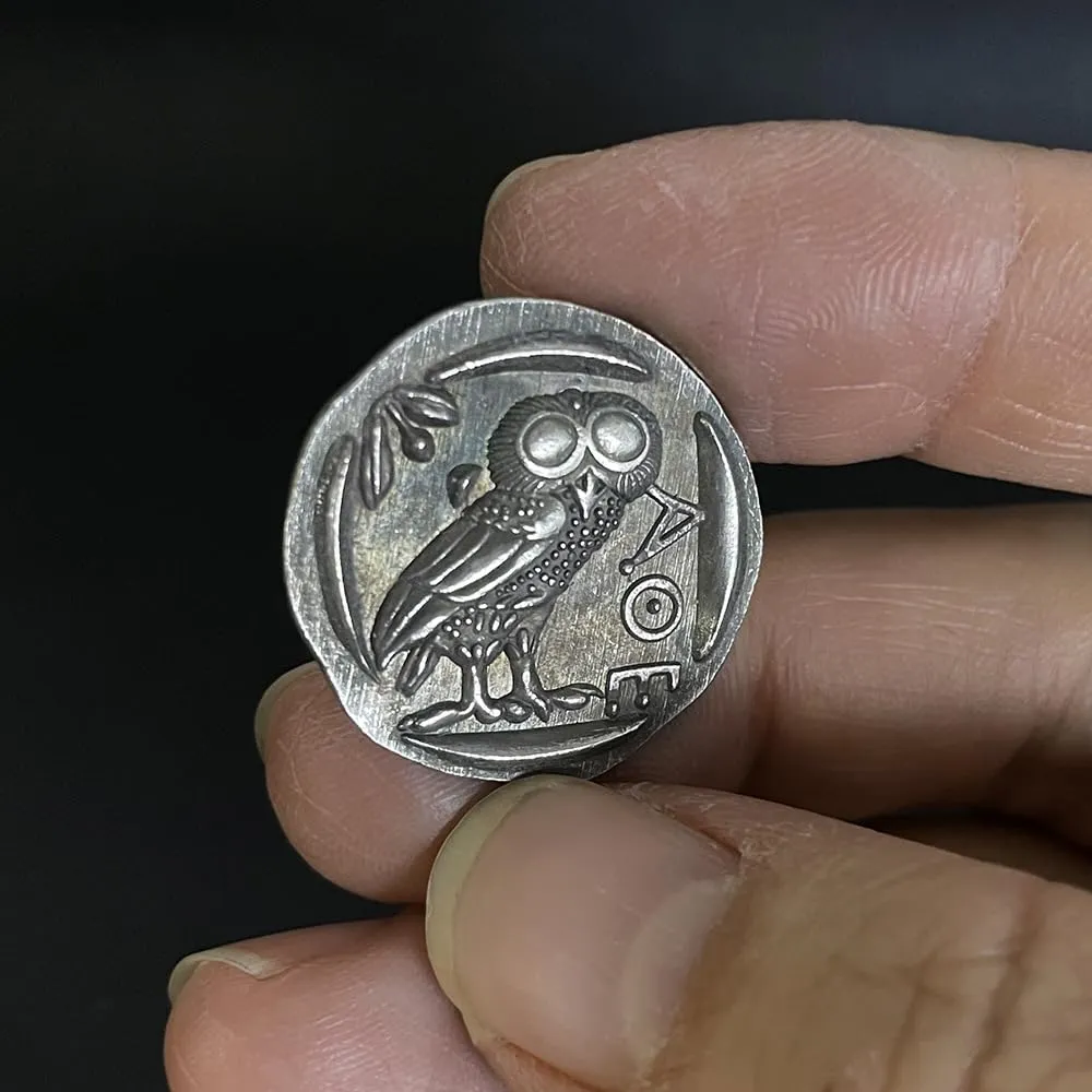 Riproduzione Moneta Antica Greca Civetta di Atene in Argento - immagine 2