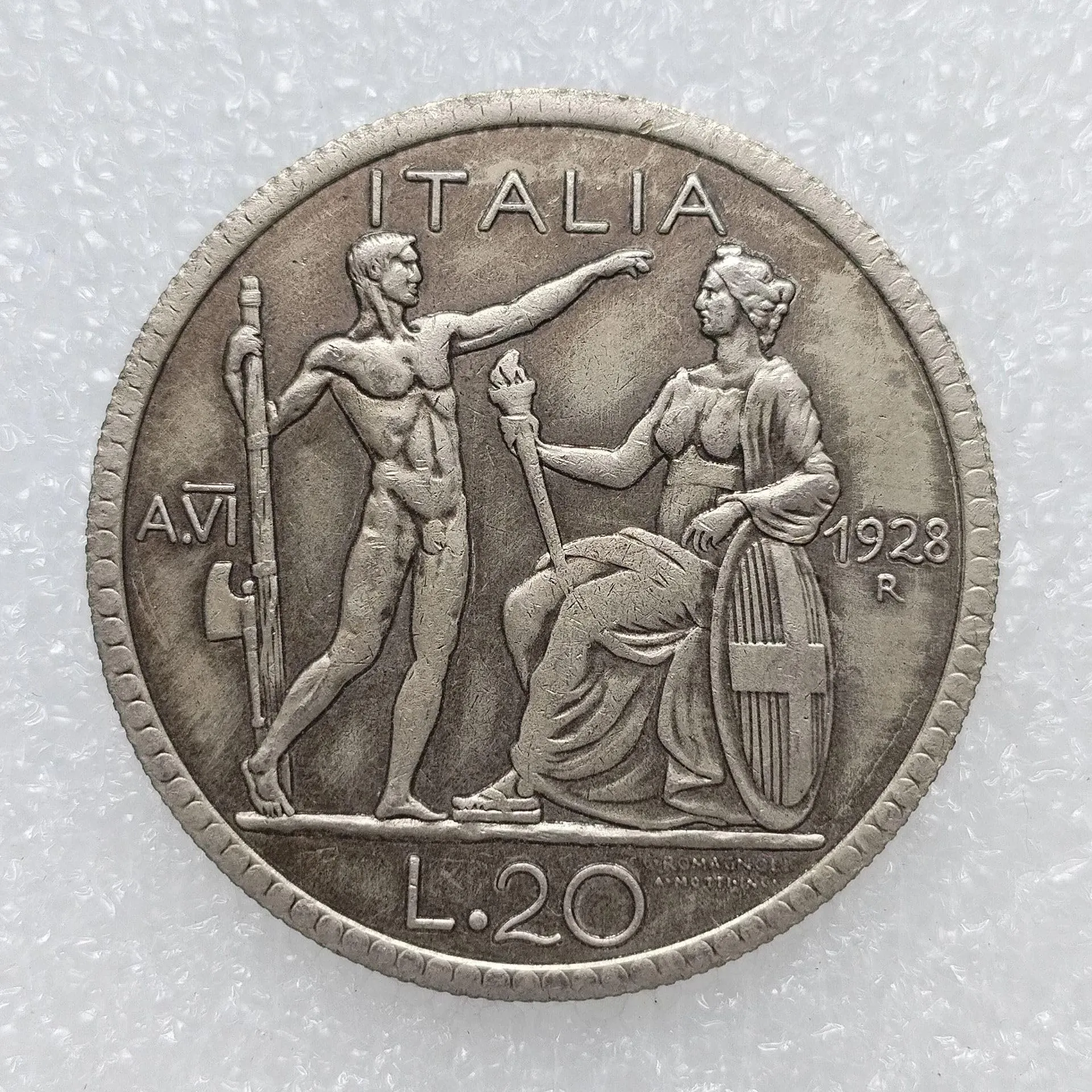 Riproduzione Moneta Lira Italiana 1928 - Collezionismo - immagine 3