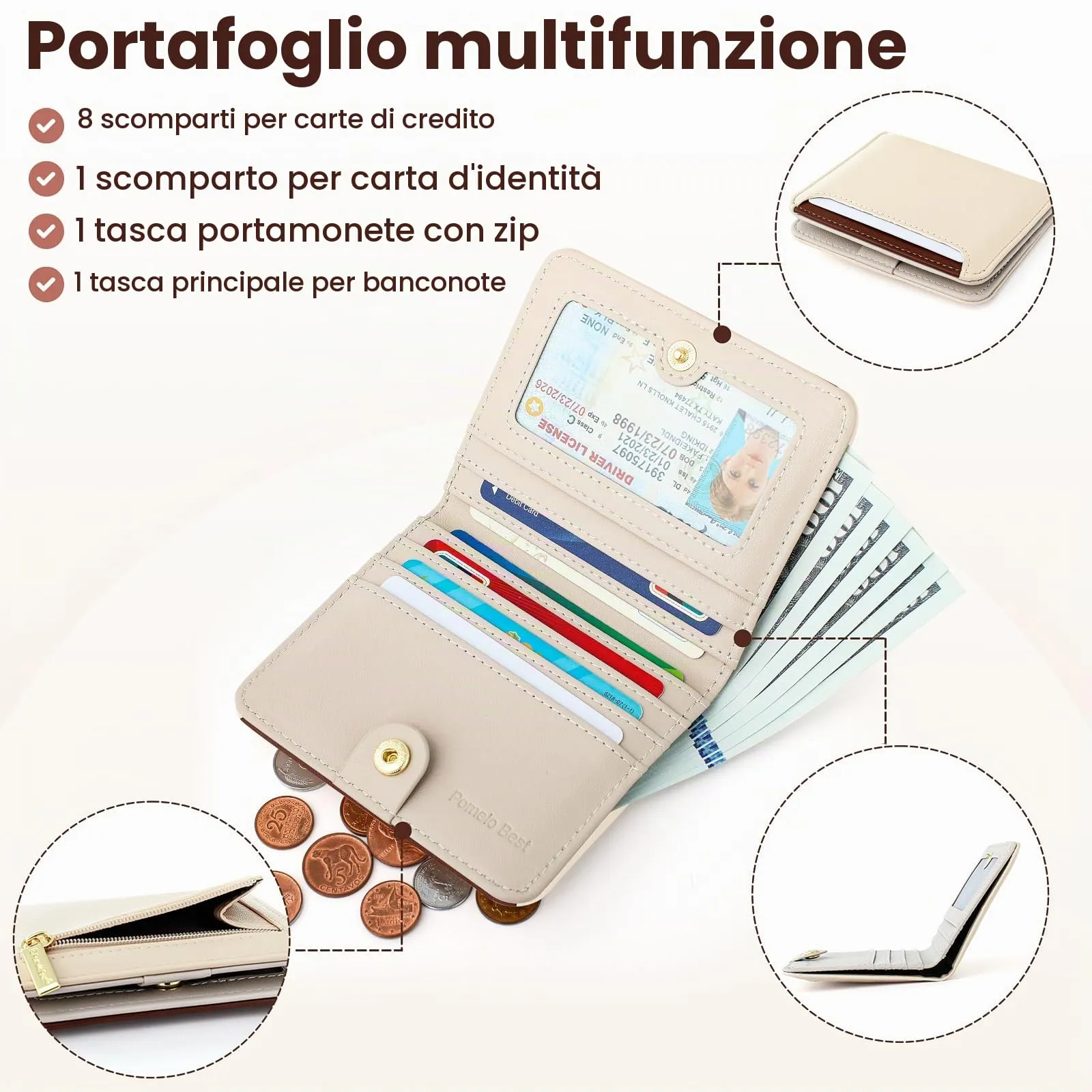 Pomelo Best Portafoglio da Donna Piccolo in Pelle PU con Blocco RFID, Colore Crema - immagine 2