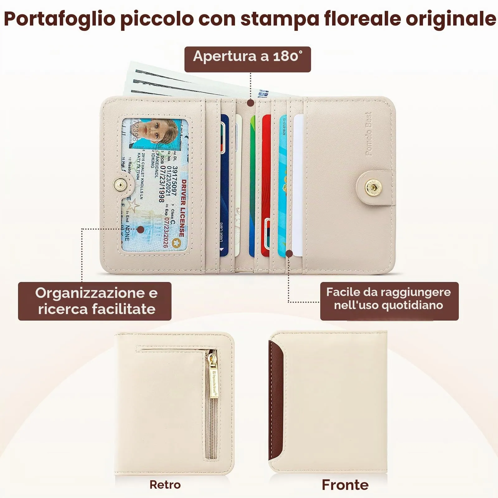 Pomelo Best Portafoglio da Donna Piccolo in Pelle PU con Blocco RFID, Colore Crema - immagine 3