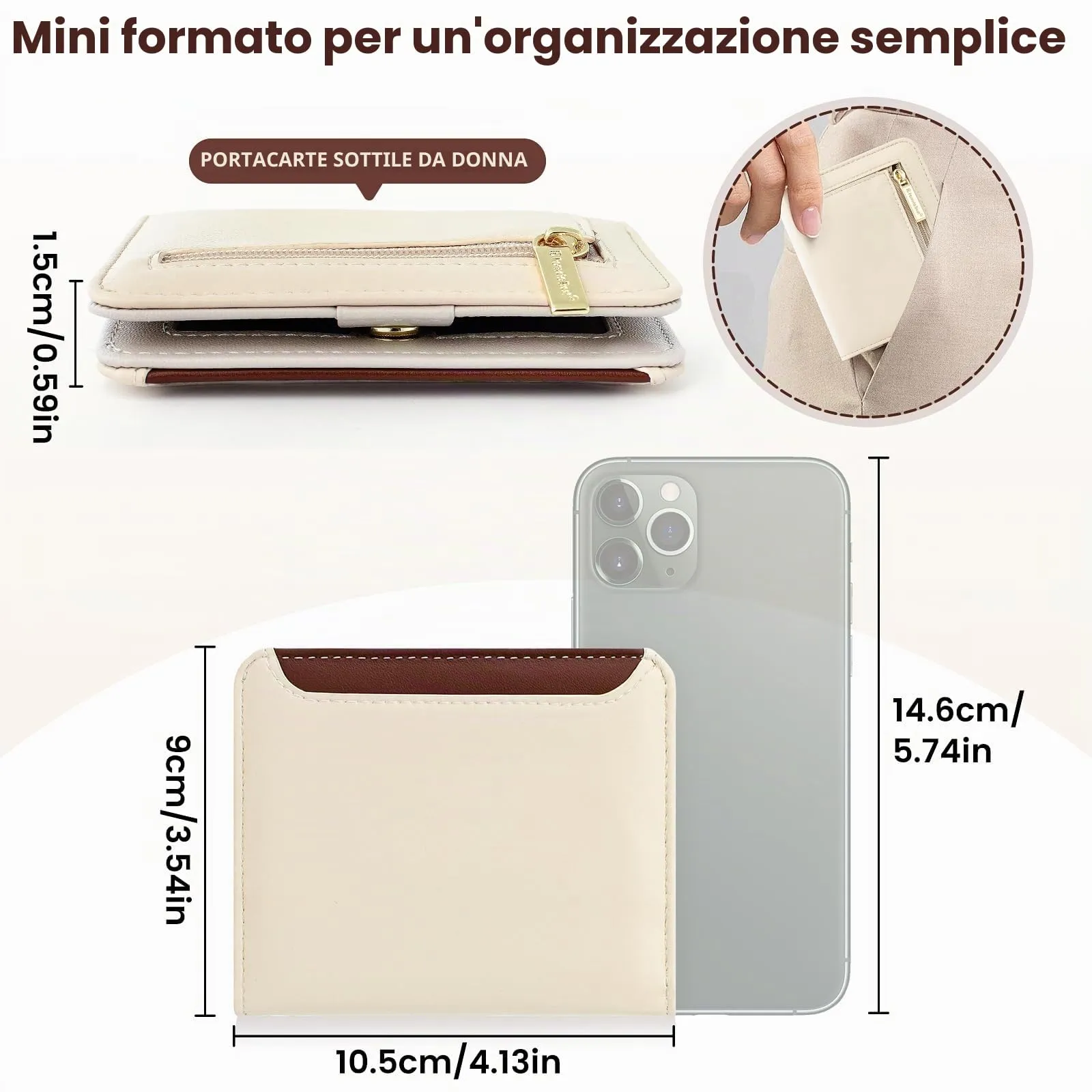 Pomelo Best Portafoglio da Donna Piccolo in Pelle PU con Blocco RFID, Colore Crema - immagine 4