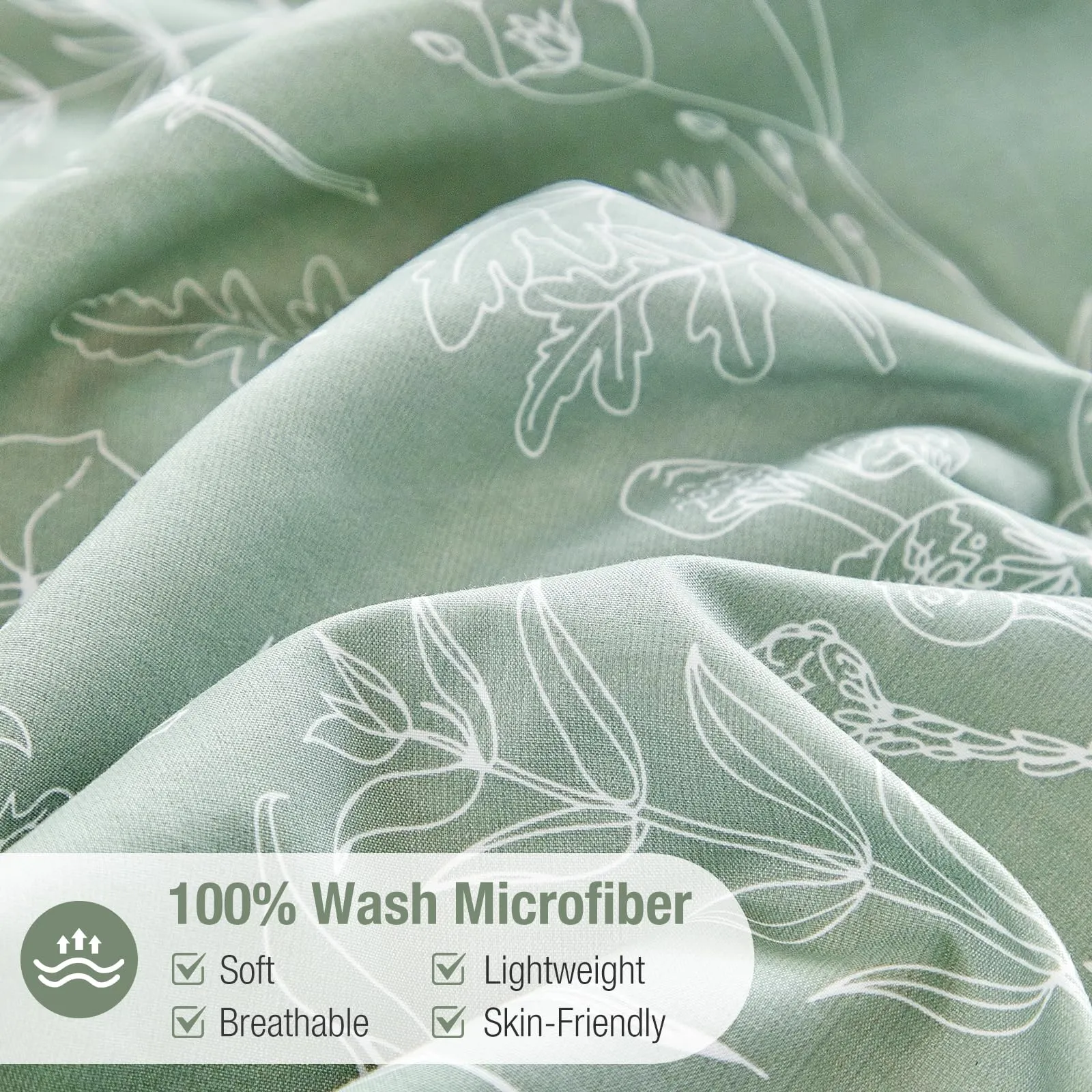 Tokokimo Set Copripiumino Matrimoniale 260x240cm in Microfibra, Stile Rami e Foglie, Verde Salvia, 1 Copripiumino + 2 Federe 50x80cm - immagine 3