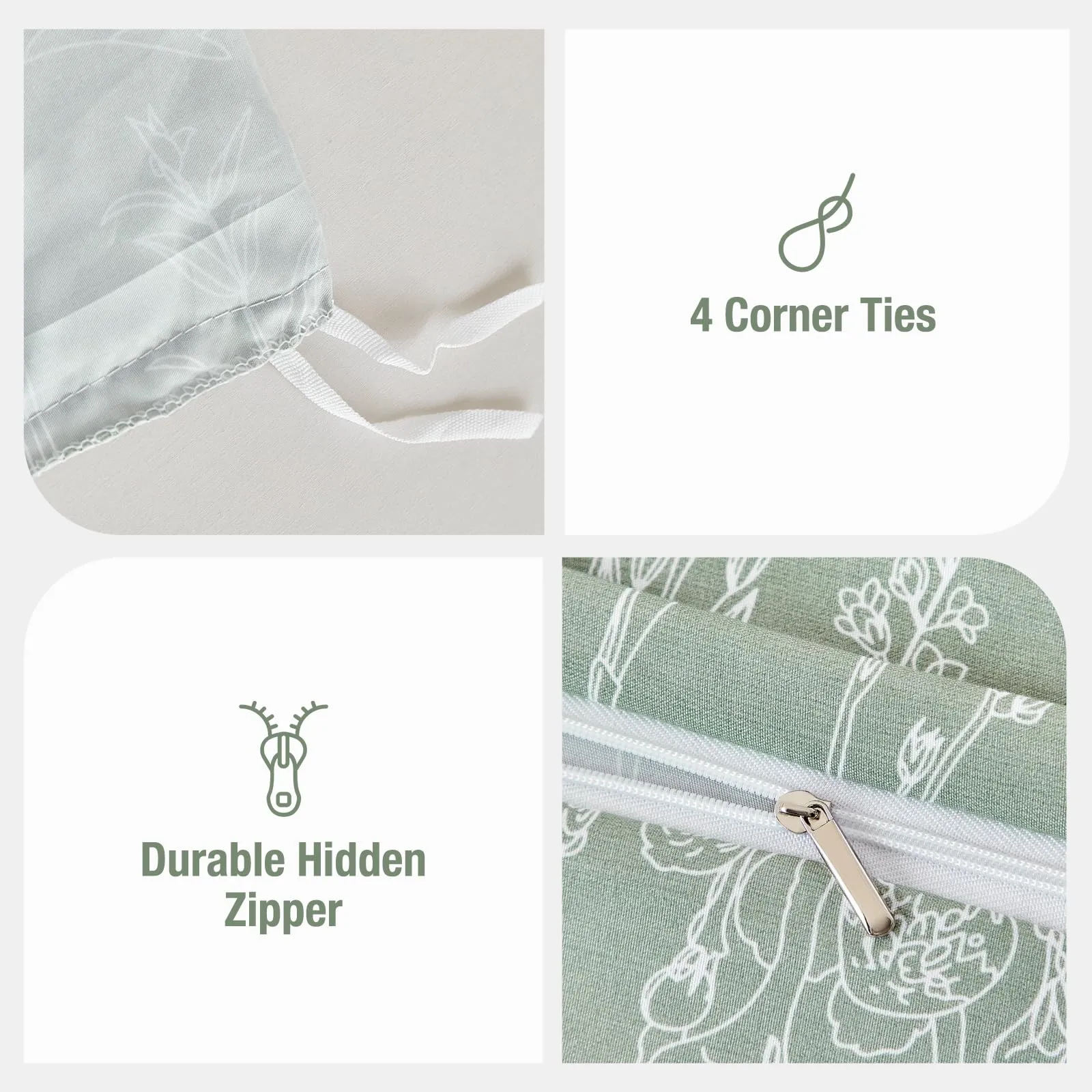 Tokokimo Set Copripiumino Matrimoniale 260x240cm in Microfibra, Stile Rami e Foglie, Verde Salvia, 1 Copripiumino + 2 Federe 50x80cm - immagine 4
