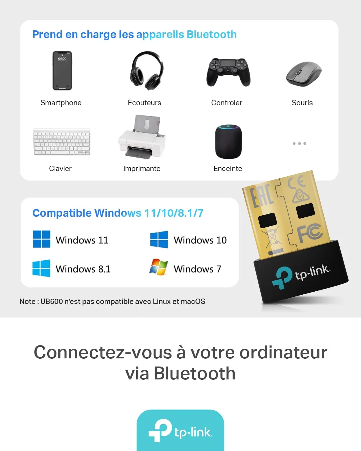 TP-Link UB600 Adattatore USB Bluetooth 6.0 Nano Wireless per PC - immagine 3