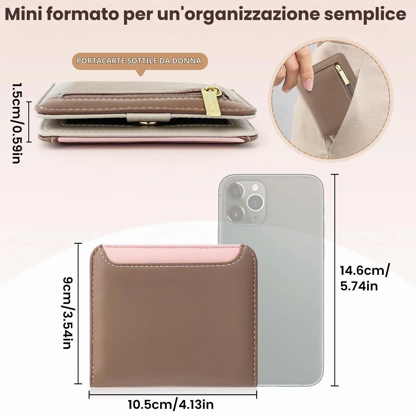 Pomelo Best Portafoglio da Donna Piccolo in Pelle PU con Blocco RFID, Kaki - immagine 4