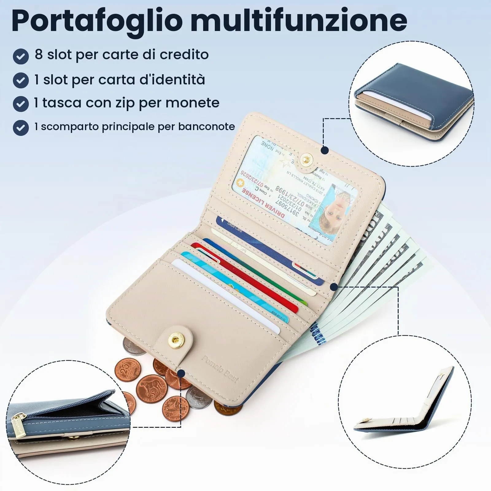 Pomelo Best Portafoglio da Donna Piccolo in Pelle PU con Blocco RFID, Blu Smog - immagine 2