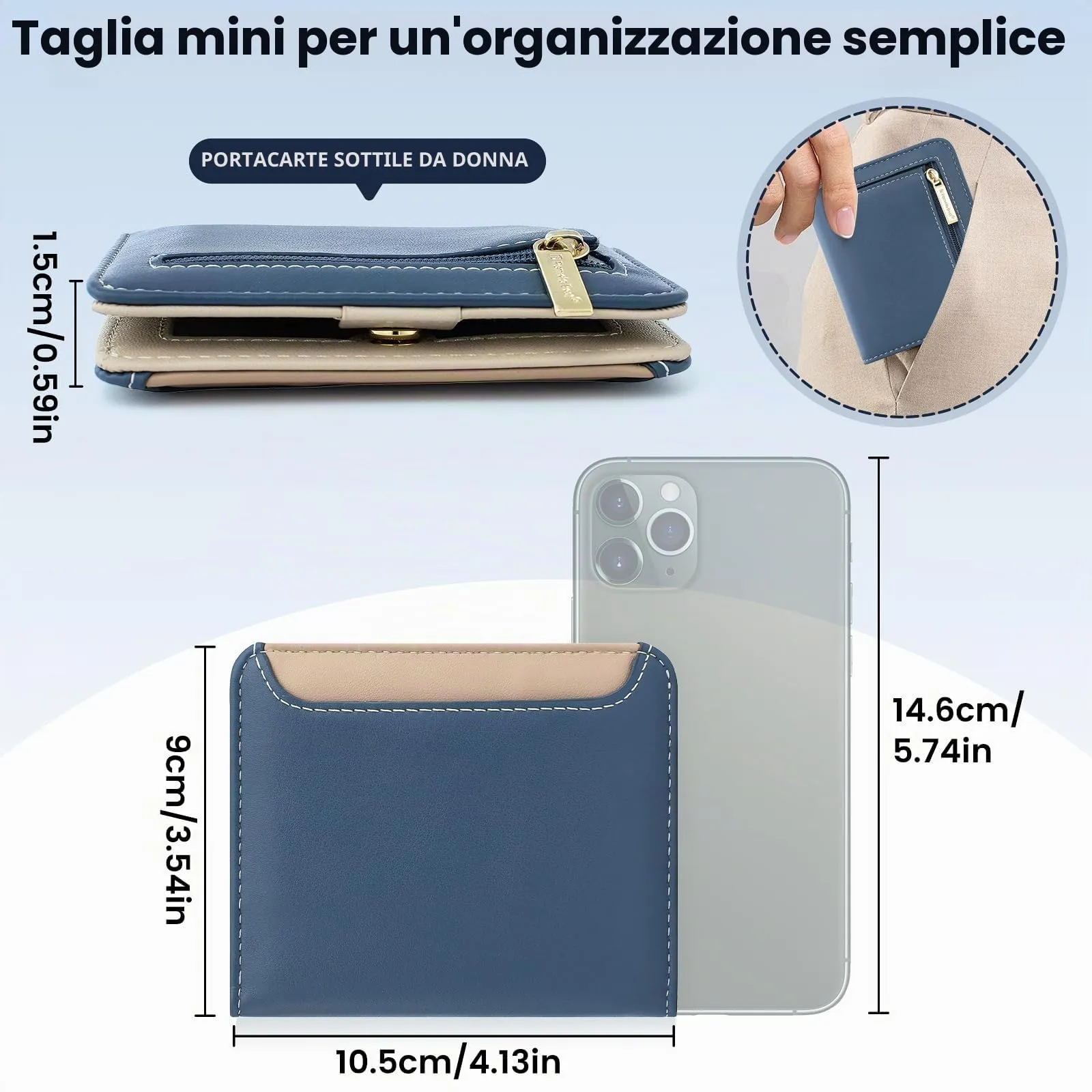 Pomelo Best Portafoglio da Donna Piccolo in Pelle PU con Blocco RFID, Blu Smog - immagine 4