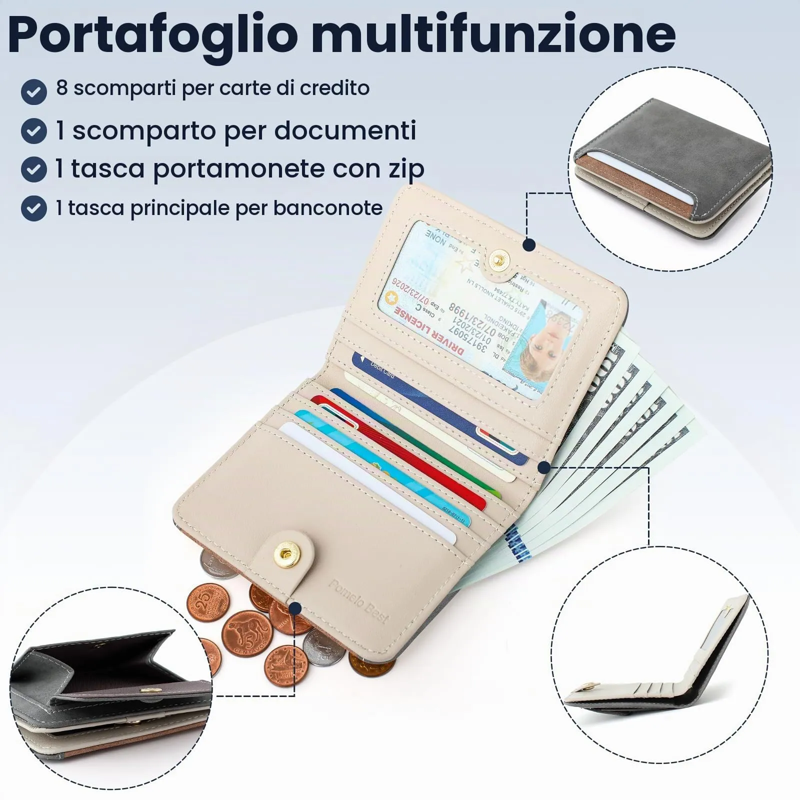 Pomelo Best Portafoglio da Donna Piccolo in Pelle PU con Blocco RFID, Grigio Scuro - immagine 2