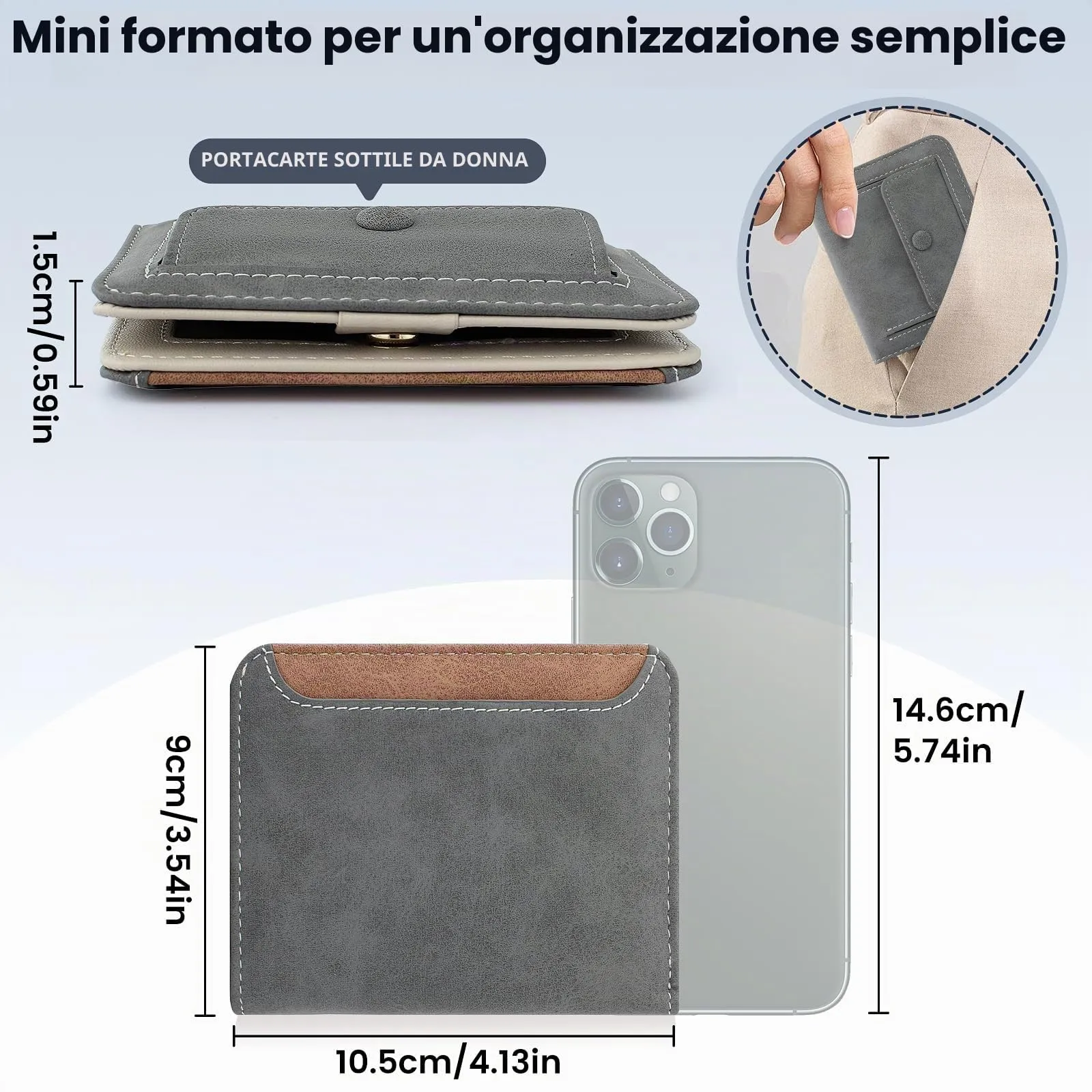 Pomelo Best Portafoglio da Donna Piccolo in Pelle PU con Blocco RFID, Grigio Scuro - immagine 4