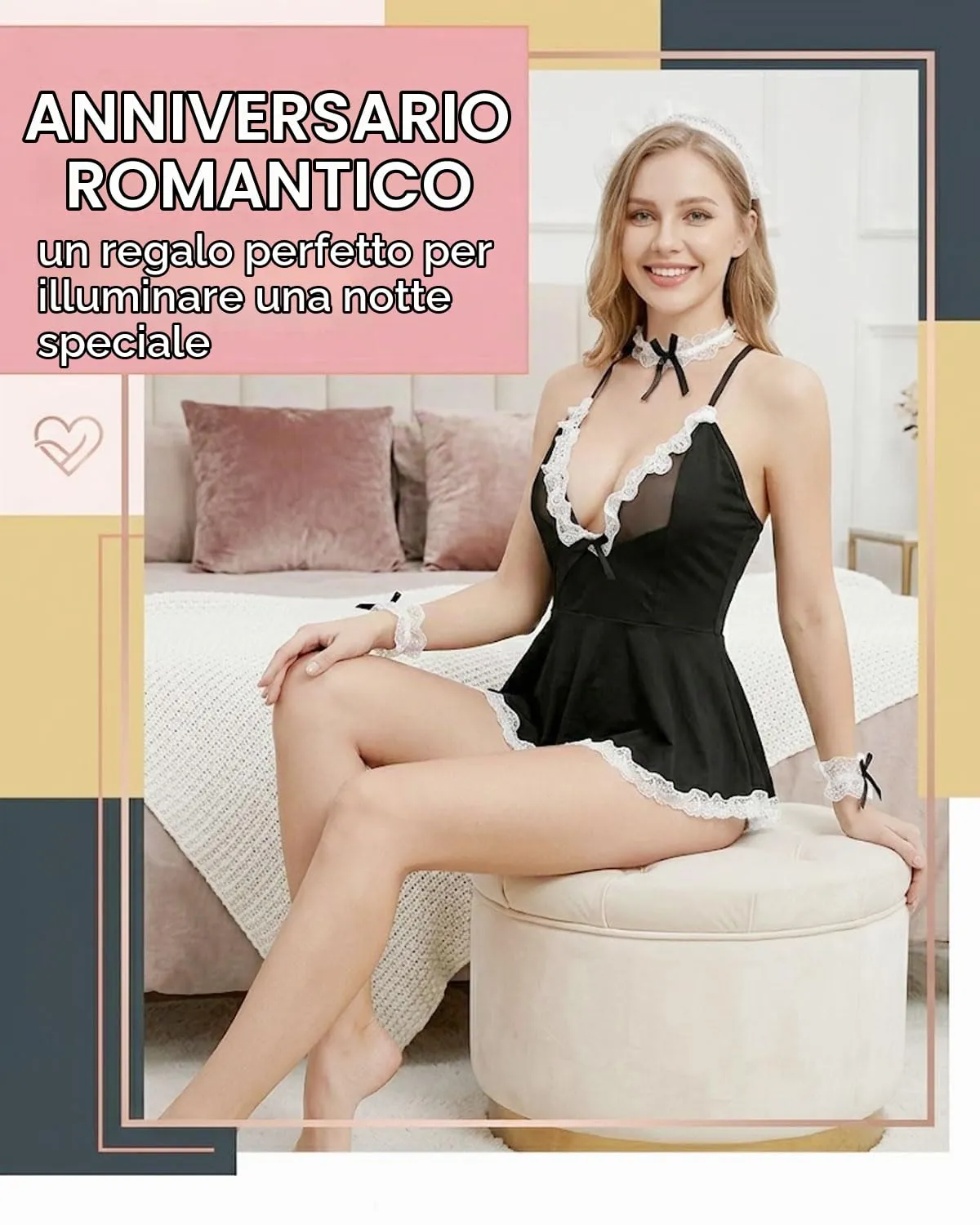 JEXOWIQ Costume da Cameriera Francese in Pizzo con Perizoma, Minigonna e Accessori per Cosplay e Halloween - immagine 4