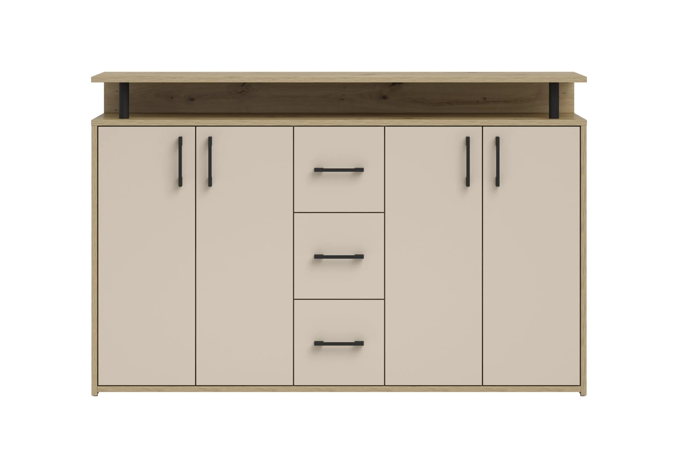 AVANTI TRENDSTORE Doro - Cassettiera da ingresso con 4 ante e 3 cassetti in legno truciolare, 139x90x34 cm - immagine 1