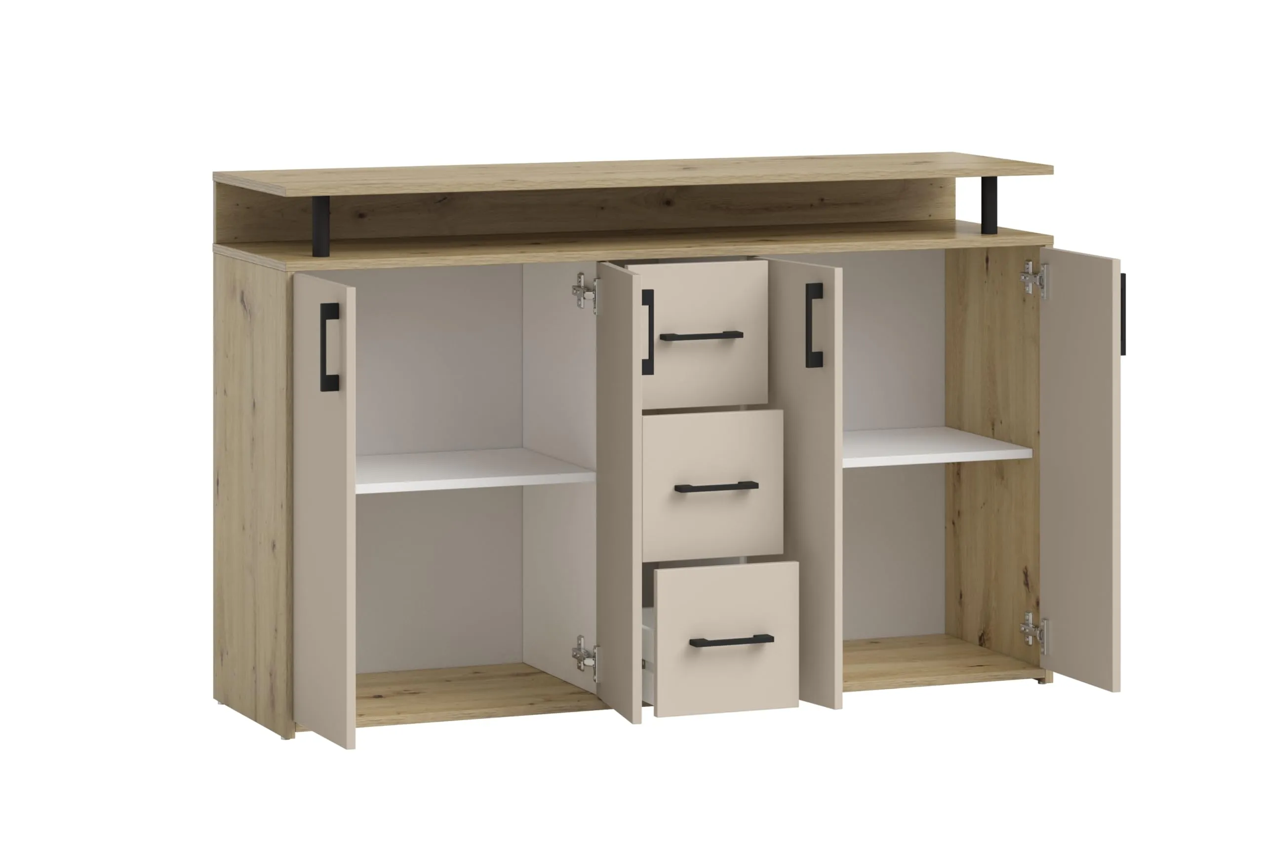 AVANTI TRENDSTORE Doro - Cassettiera da ingresso con 4 ante e 3 cassetti in legno truciolare, 139x90x34 cm - immagine 4