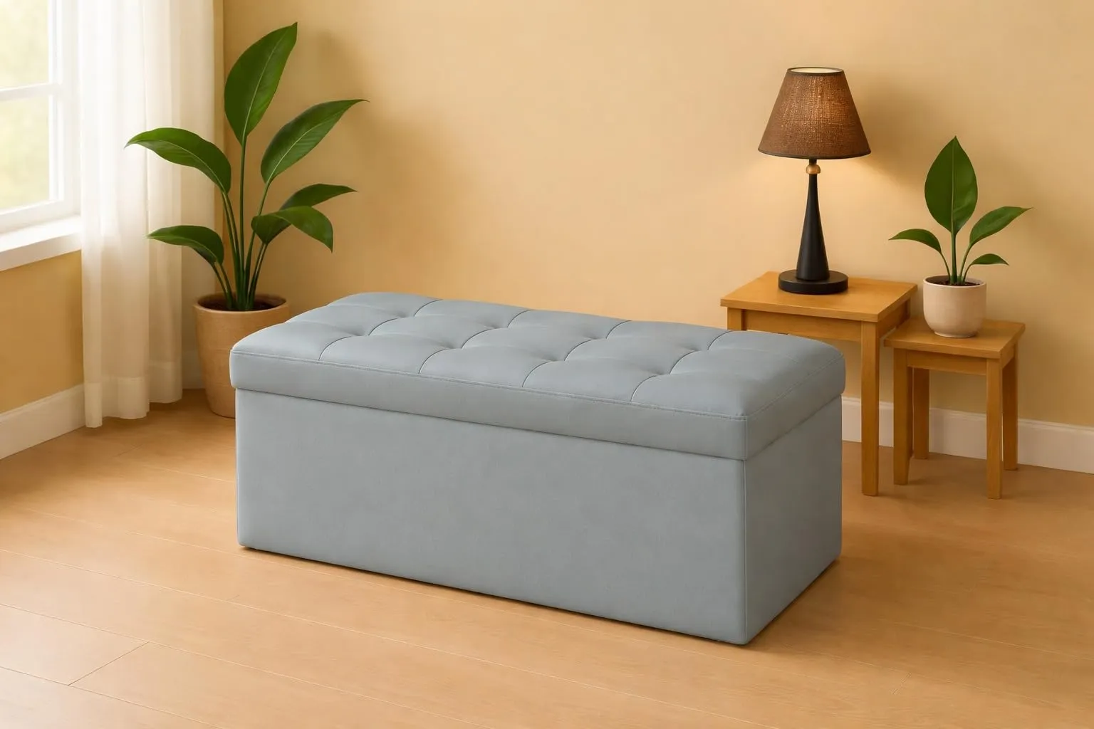 GX GARGIX Pouf Panca Imbottita con Vano Contenitore Trapuntato in Ecopelle (GGLES-3/Grigio scuro) - immagine 1