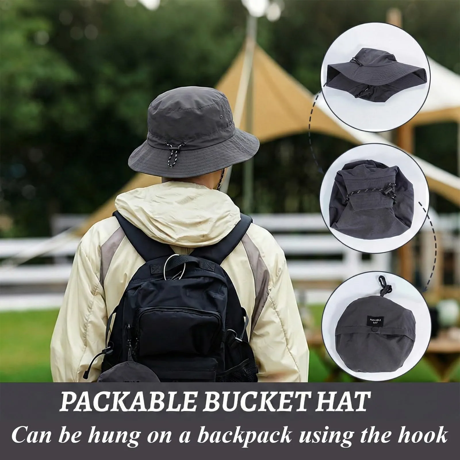 AIYVELU Cappello Safari Donna Bucket Hat Tesa Larga Impermeabile e Traspirante, Grigio - immagine 4