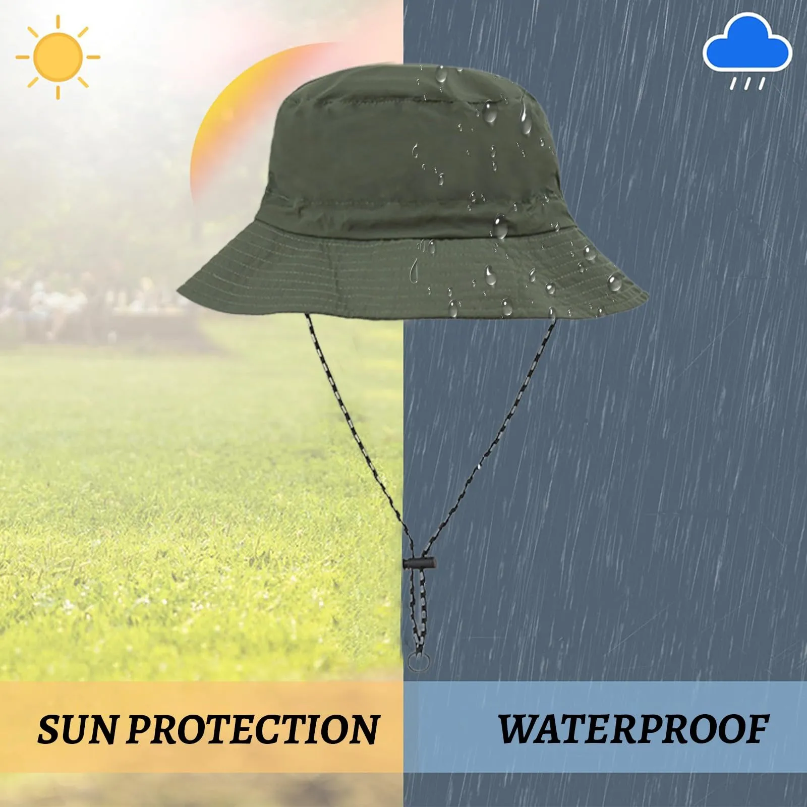 AIYVELU Cappello Safari Donna Bucket Hat Tesa Larga Impermeabile e Traspirante (Verde militare) - immagine 5