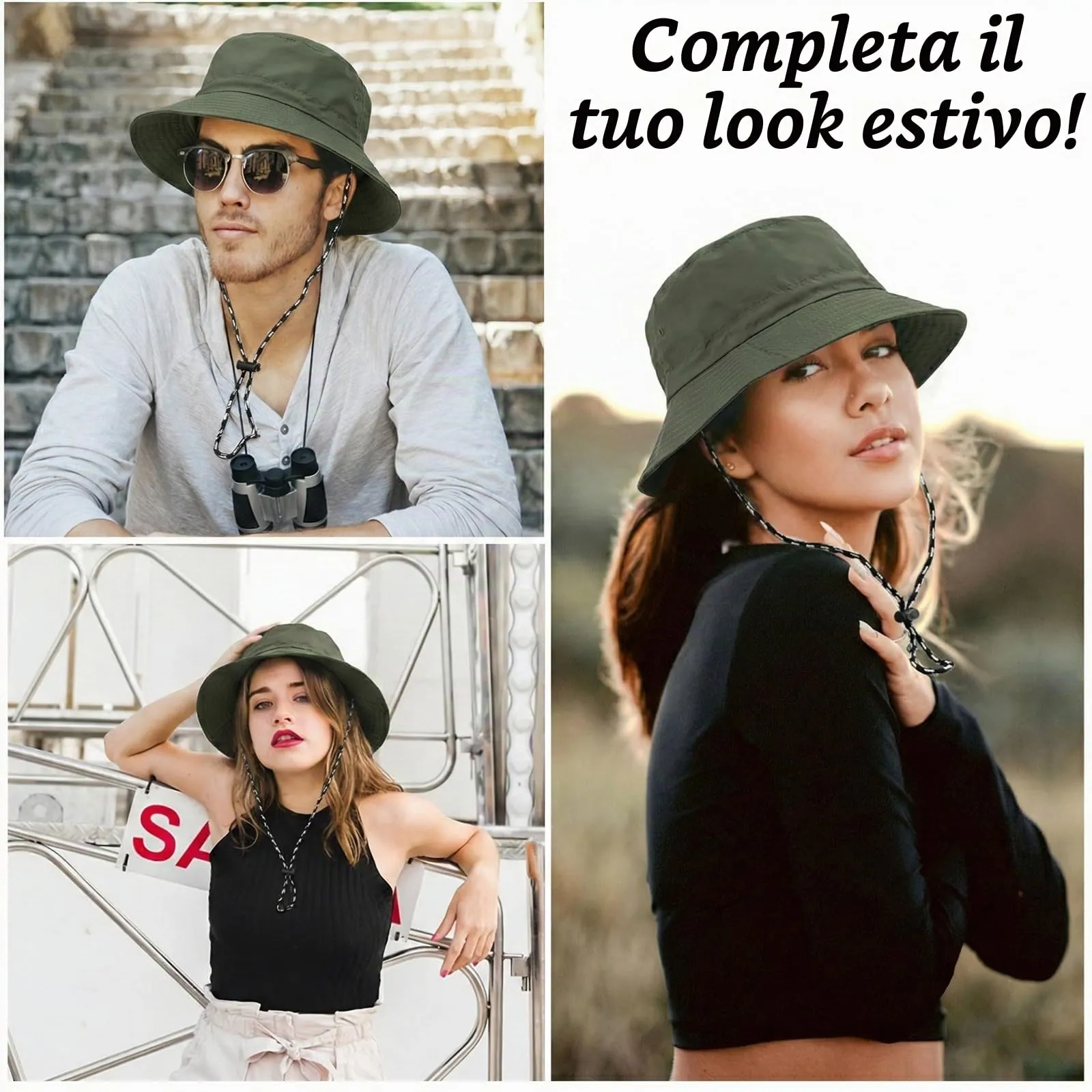 AIYVELU Cappello Safari Donna Bucket Hat Tesa Larga Impermeabile e Traspirante (Verde militare) - immagine 6