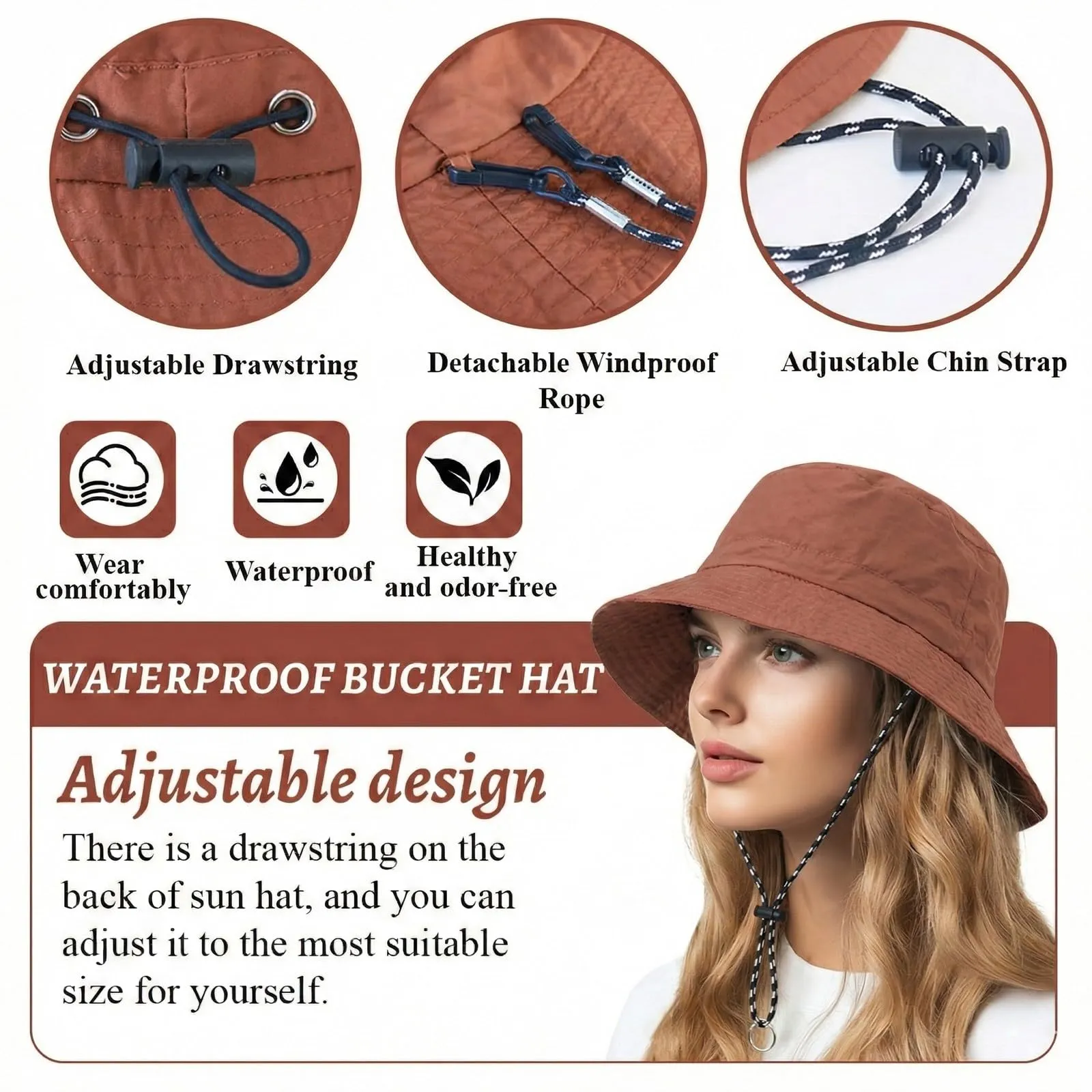 AIYVELU Cappello Safari Donna Bucket Hat Tesa Larga Impermeabile e Traspirante (Terracotta) - immagine 3