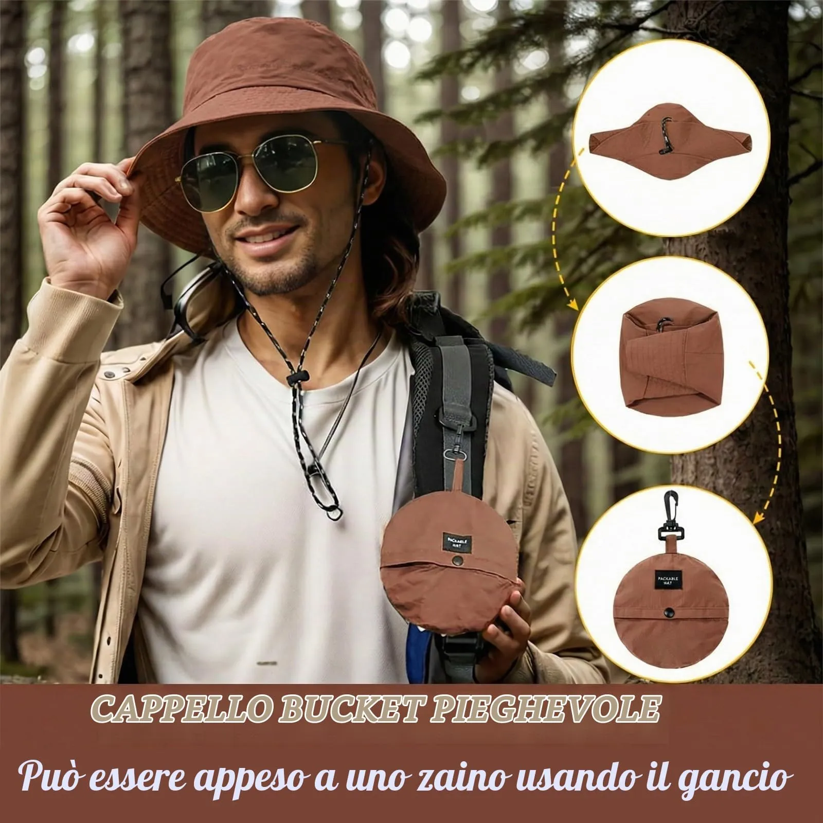 AIYVELU Cappello Safari Donna Bucket Hat Tesa Larga Impermeabile e Traspirante (Terracotta) - immagine 4