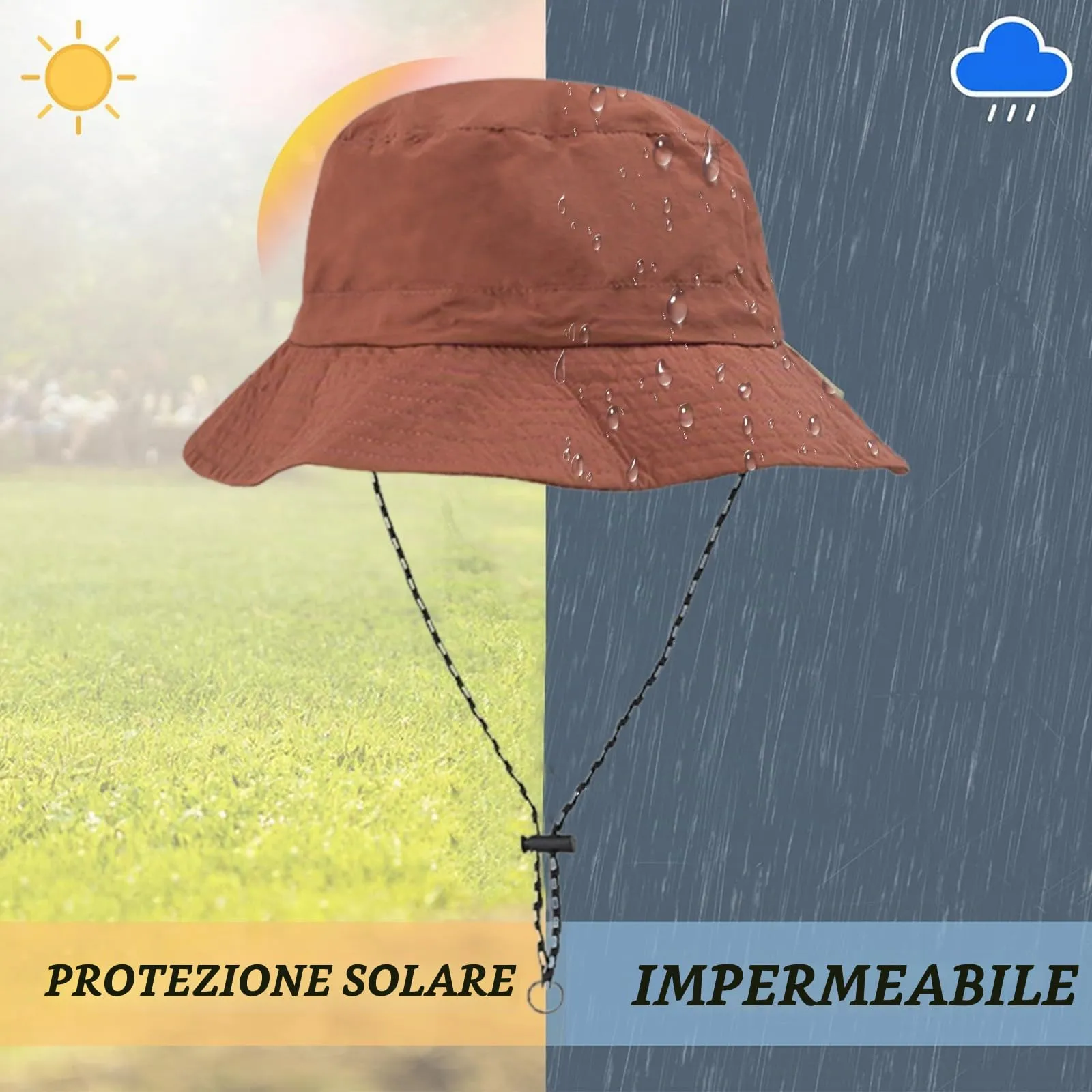 AIYVELU Cappello Safari Donna Bucket Hat Tesa Larga Impermeabile e Traspirante (Terracotta) - immagine 5