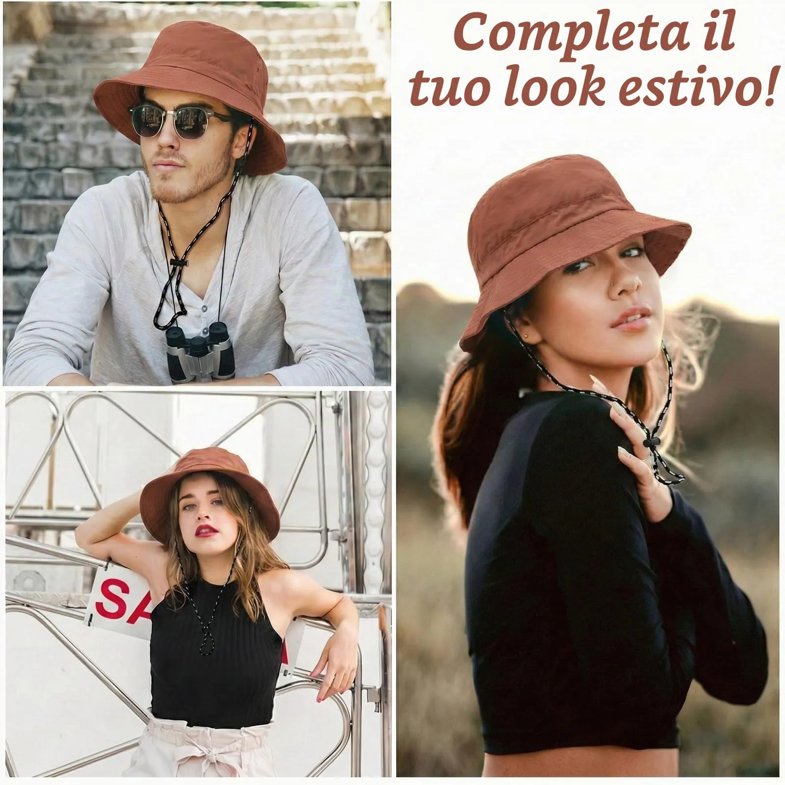 AIYVELU Cappello Safari Donna Bucket Hat Tesa Larga Impermeabile e Traspirante (Terracotta) - immagine 6