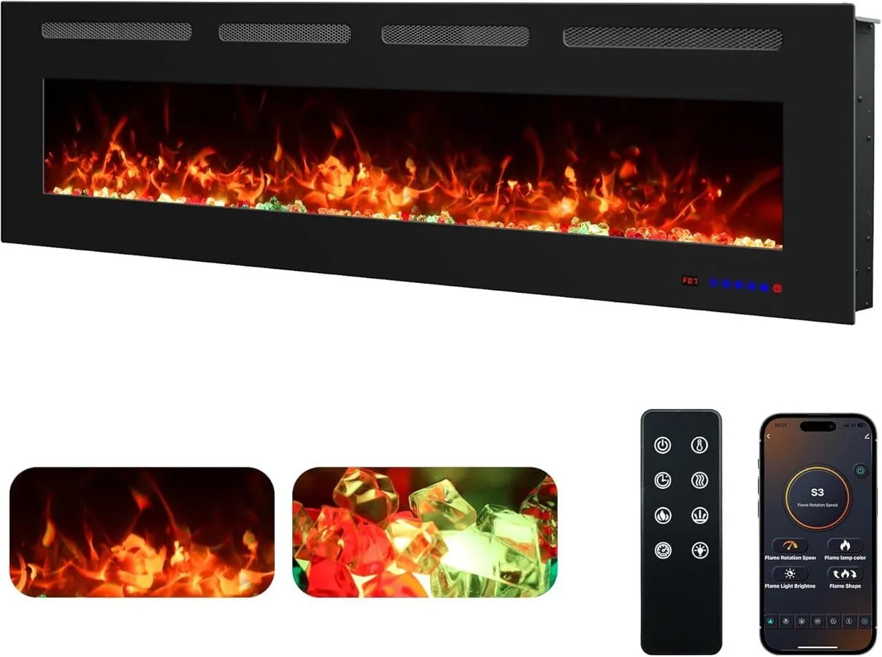 Weka Fireplace Camino Elettrico a Parete WiFi 152cm, 750/1500W EF60RB - immagine 1