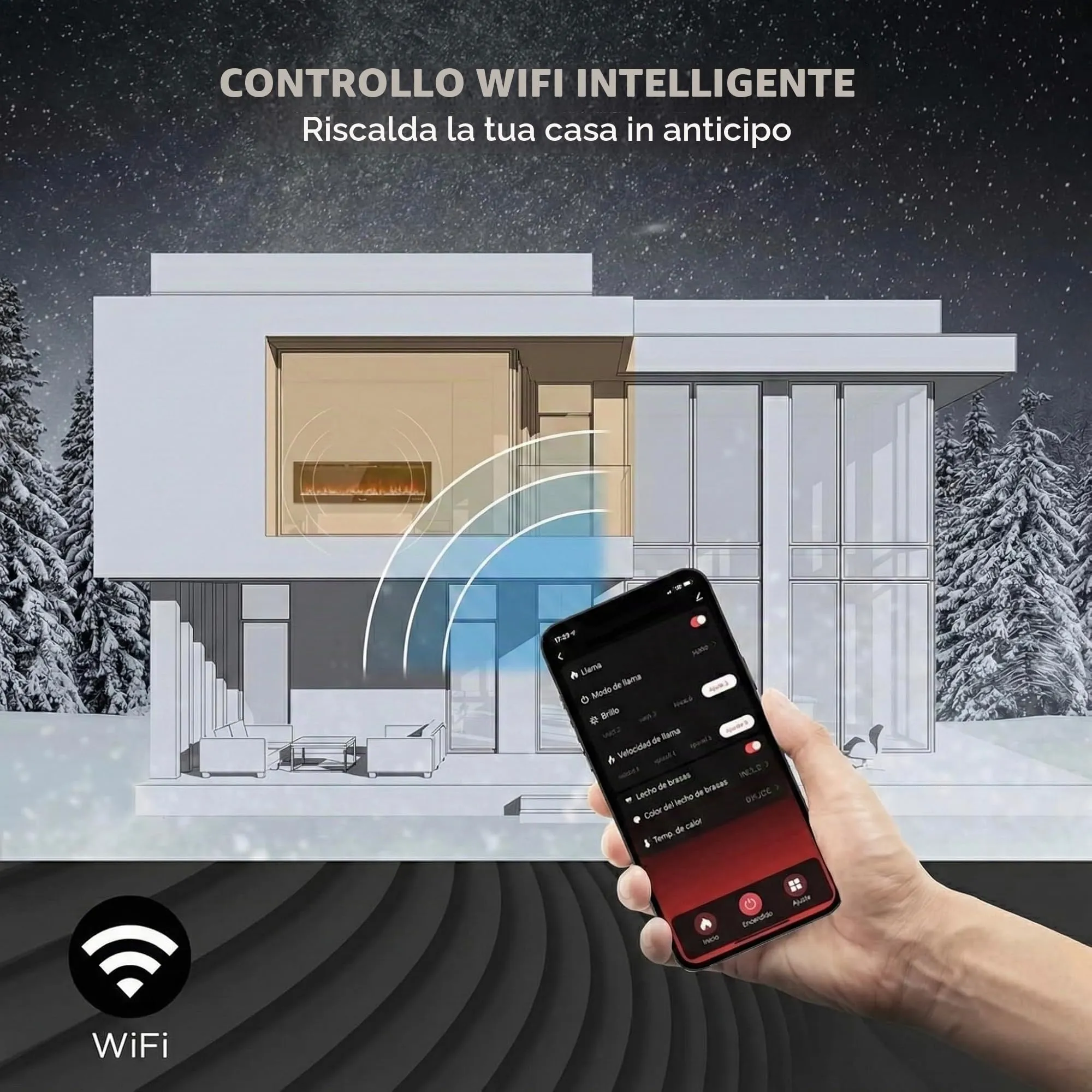 Weka Fireplace Camino Elettrico a Parete WiFi 152cm, 750/1500W EF60RB - immagine 5