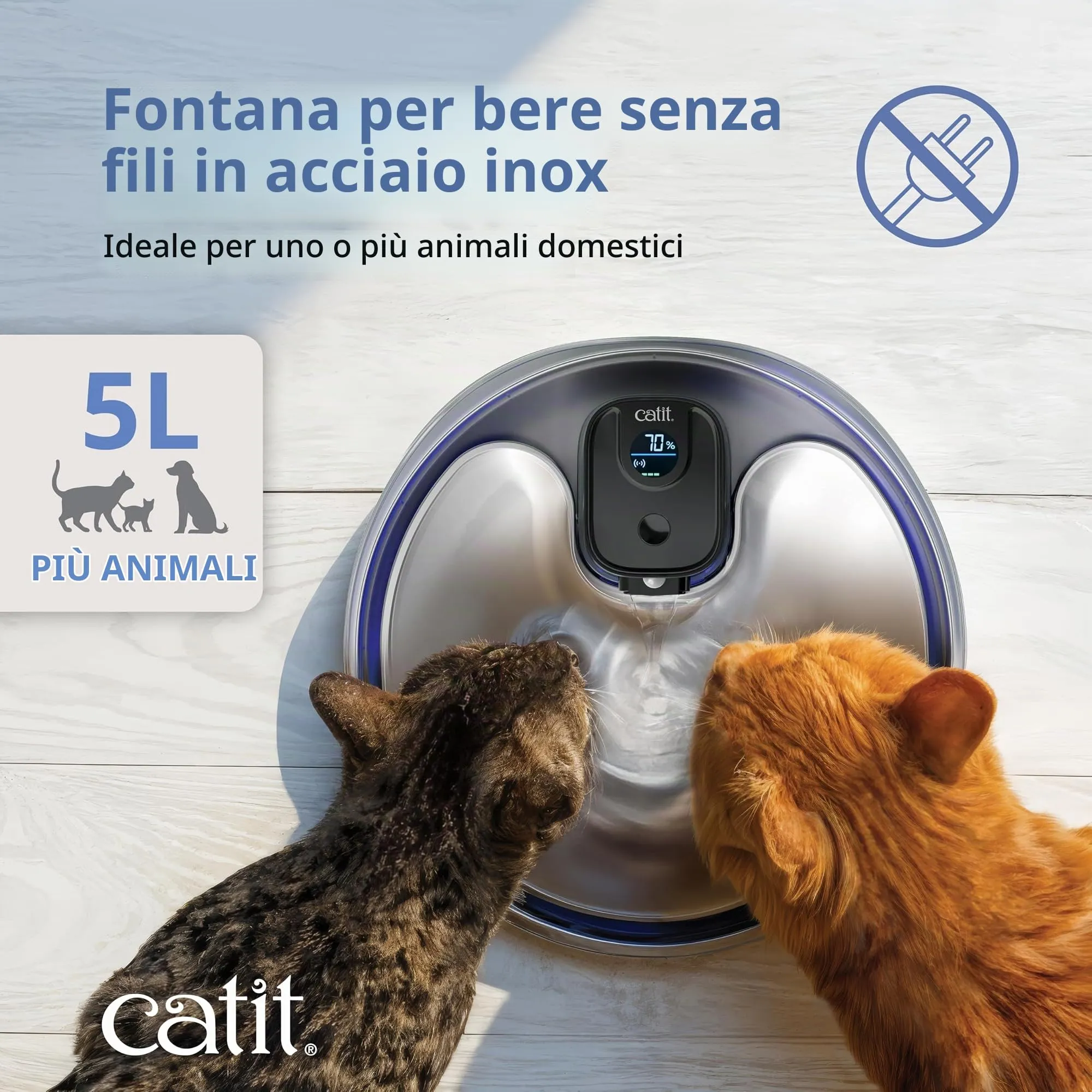 Catit Pixi Fontana per acqua senza fili XL in acciaio inossidabile con chiarificatore UVC e filtro a tripla azione - immagine 4