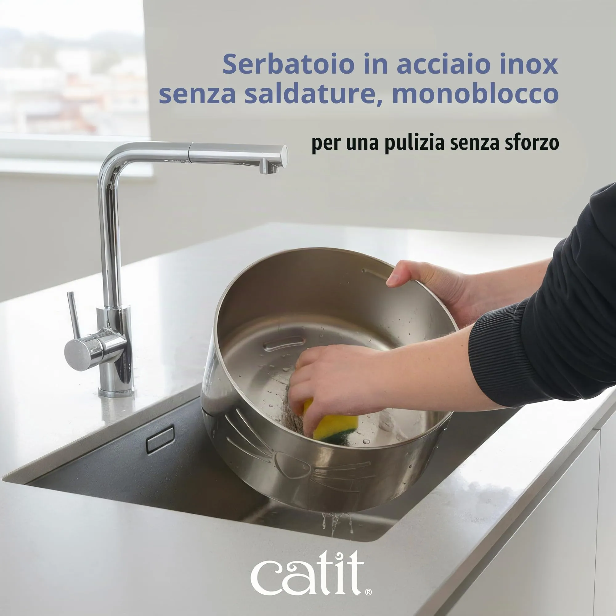 Catit Pixi Fontana per acqua senza fili XL in acciaio inossidabile con chiarificatore UVC e filtro a tripla azione - immagine 6
