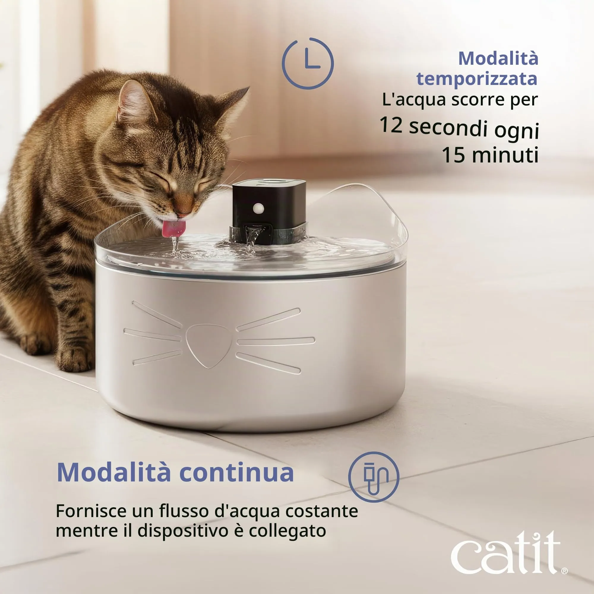 Catit Pixi Fontana per acqua senza fili XL in acciaio inossidabile con chiarificatore UVC e filtro a tripla azione - immagine 11