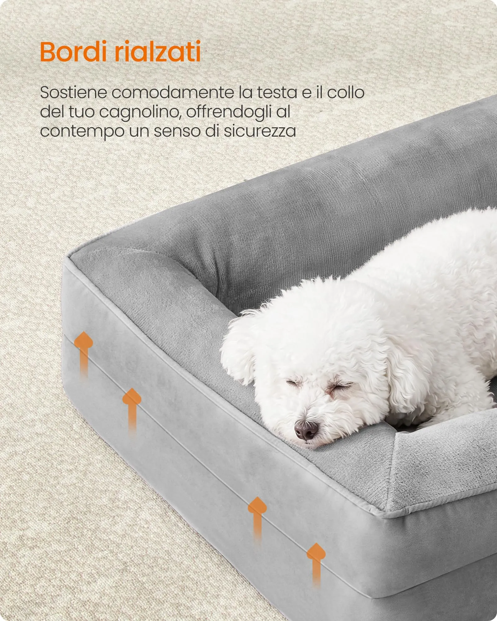 Feandrea Cuccia Ortopedica per Cani in Flanella, Grigio, 89 x 63 x 16 cm - immagine 4