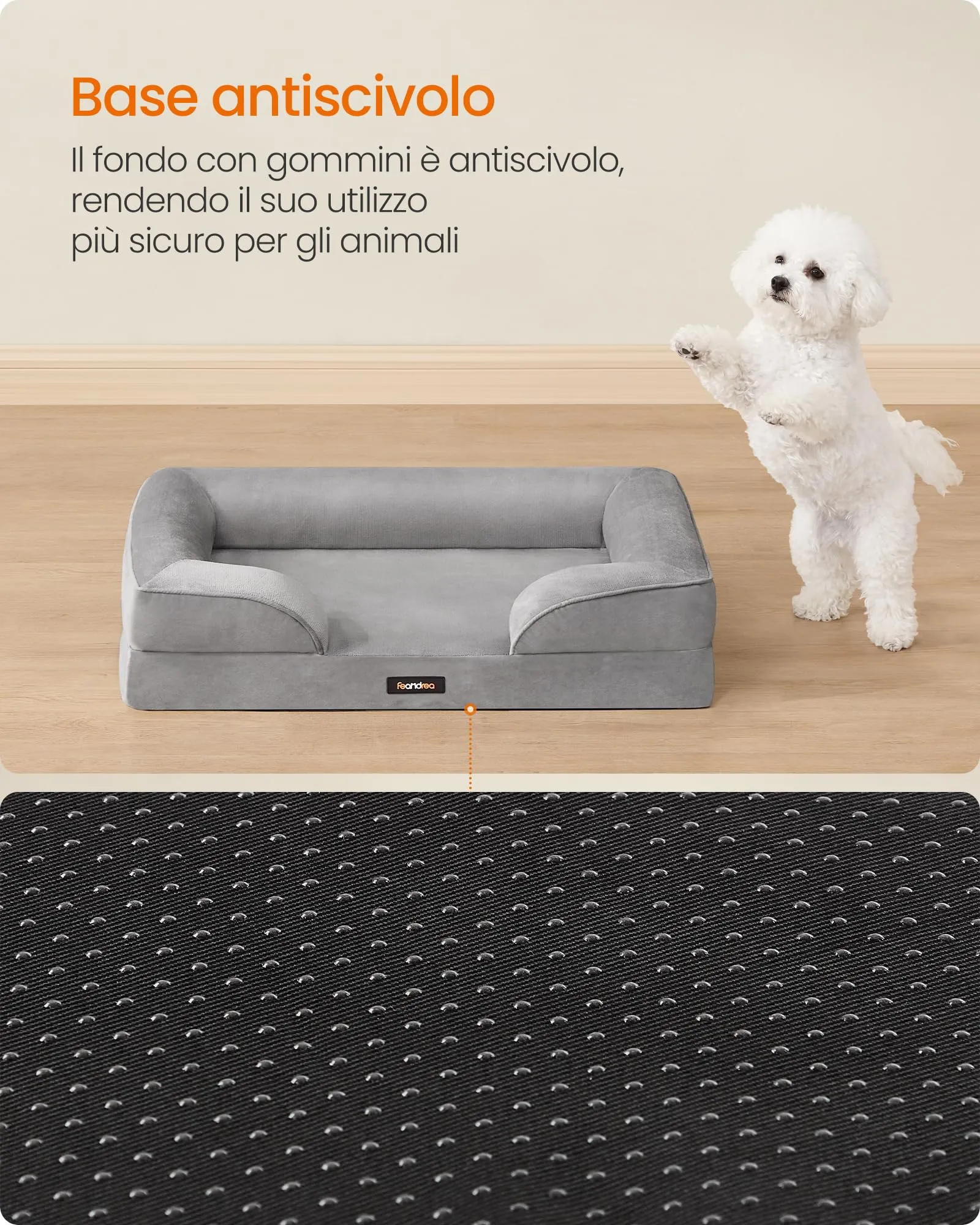 Feandrea Cuccia Ortopedica per Cani in Flanella, Grigio, 89 x 63 x 16 cm - immagine 8