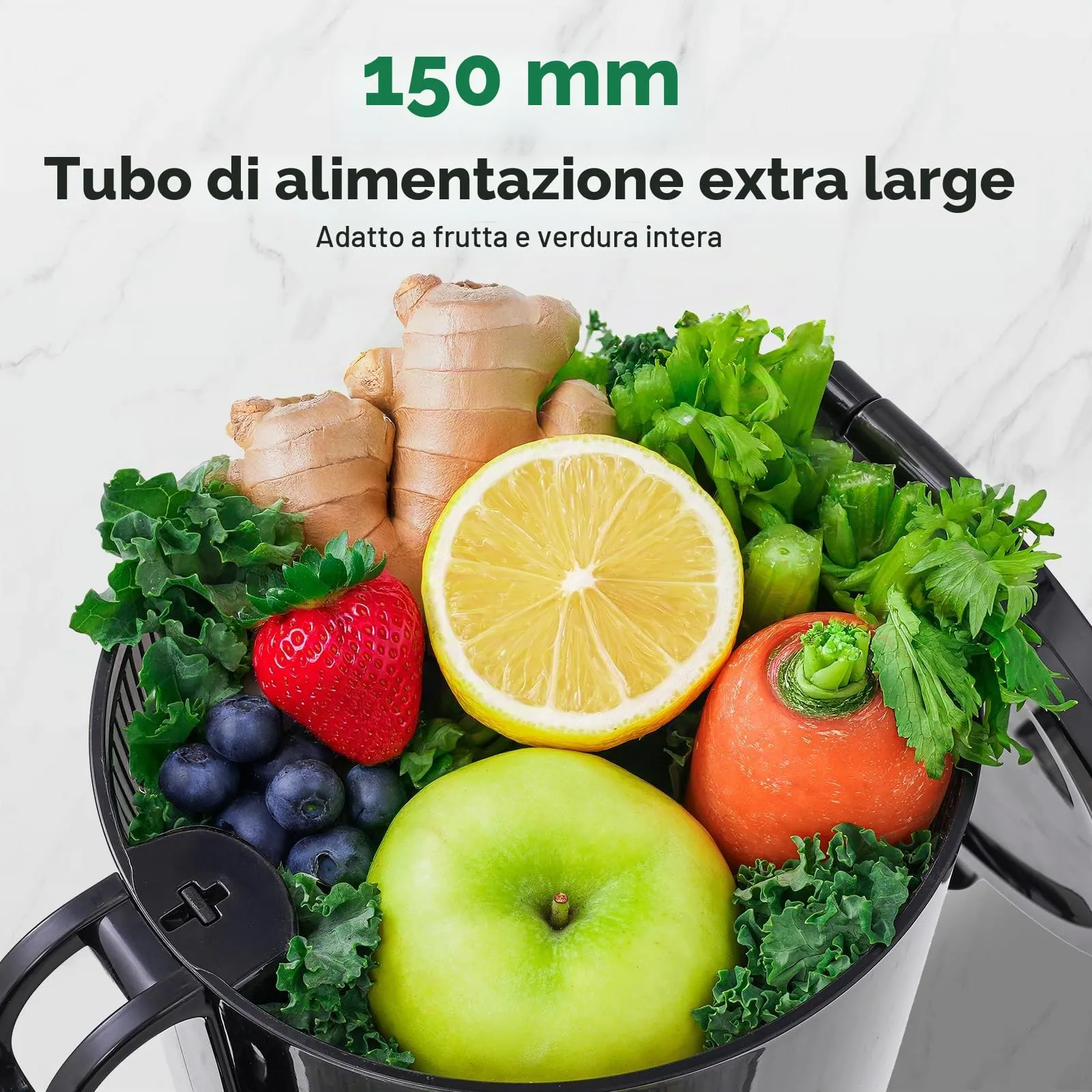 AMZCHEF Estrattore di Succo Lento SJ-036C, 250W, Apertura 150mm, Capacità 2L, Triplo Filtro, Grigio - immagine 2