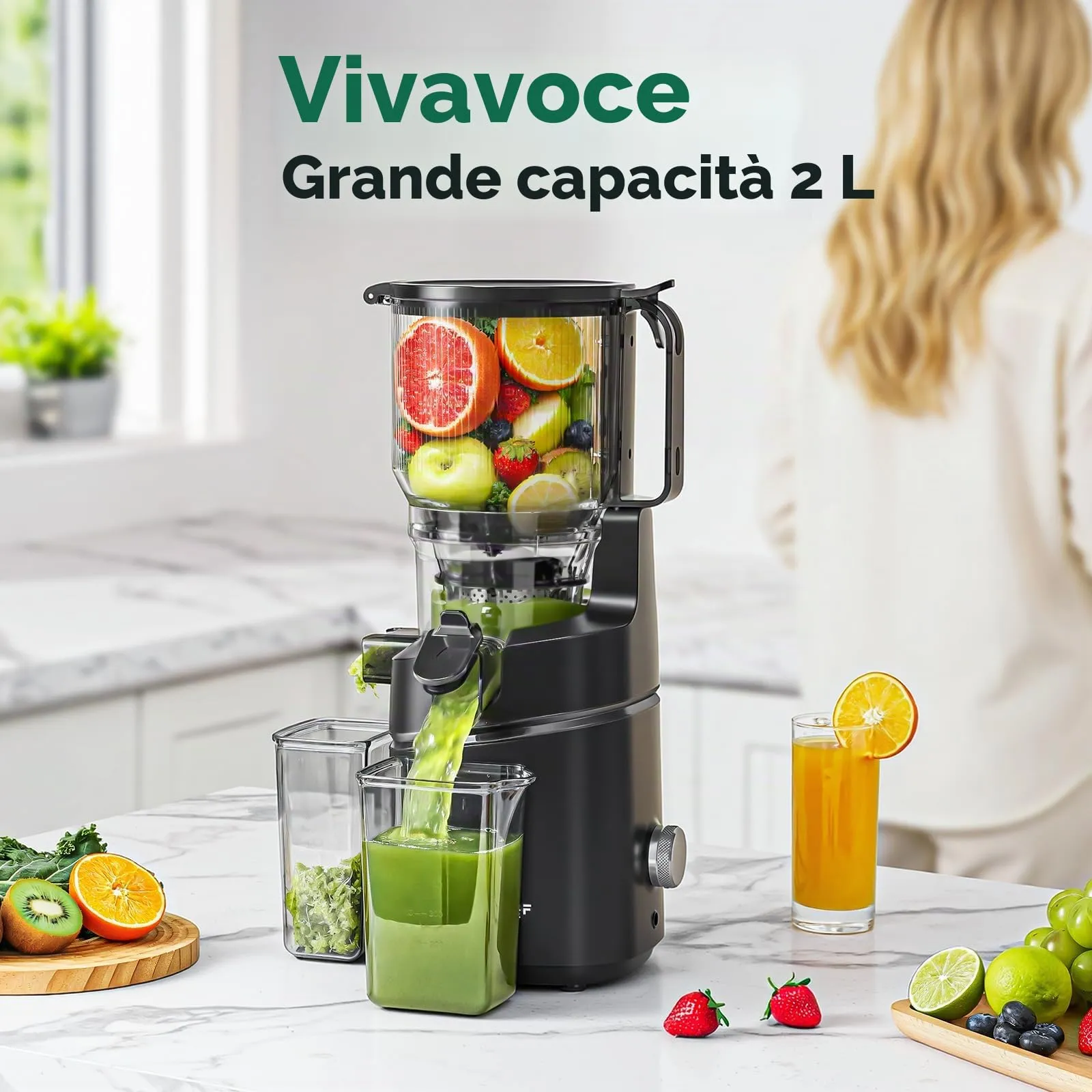 AMZCHEF Estrattore di Succo Lento SJ-036C, 250W, Apertura 150mm, Capacità 2L, Triplo Filtro, Grigio - immagine 3