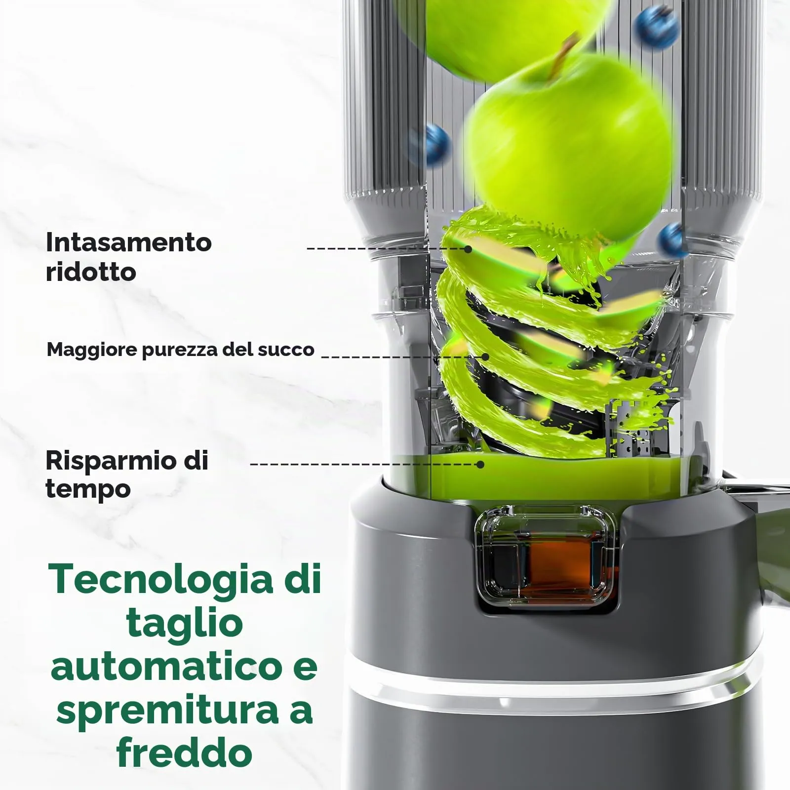AMZCHEF Estrattore di Succo Lento SJ-036C, 250W, Apertura 150mm, Capacità 2L, Triplo Filtro, Grigio - immagine 5