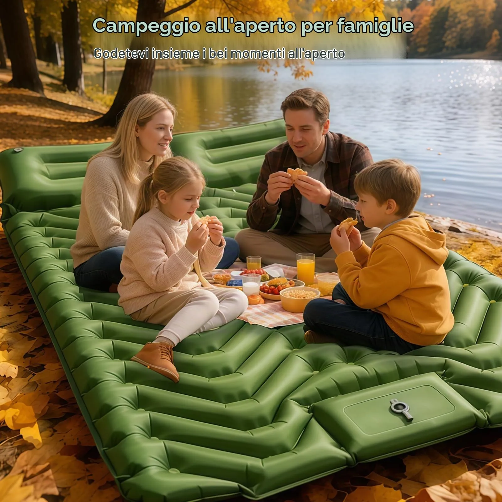 Realky Materassino da Campeggio Gonfiabile Doppio, 195 x 135 x 9 cm, con Pompa a Piedi, Impermeabile, Verde e Grigio - immagine 7