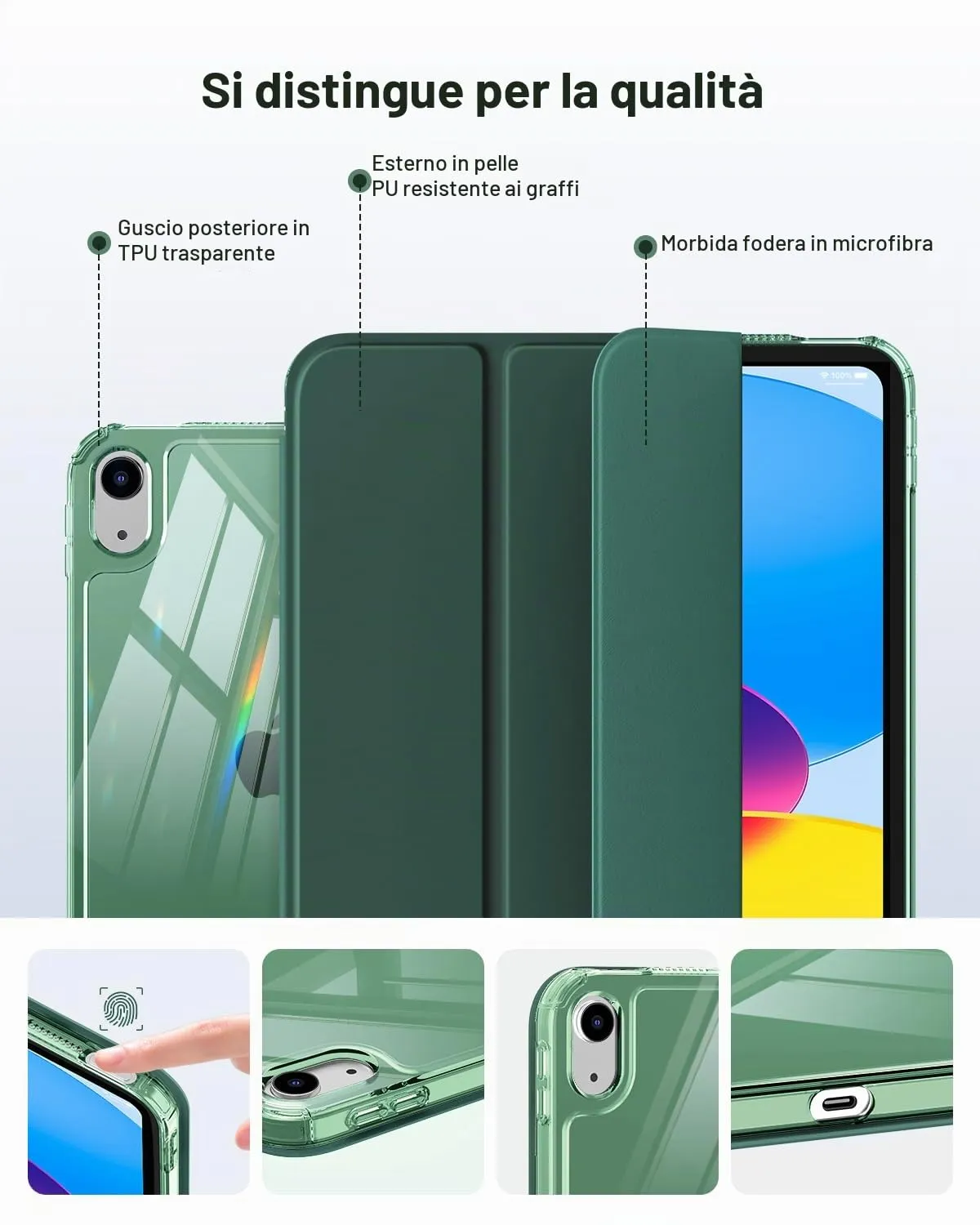 MoKo Custodia per iPad 11ª Gen 11" e iPad 10ª Gen 10.9", Verde Notte - immagine 6