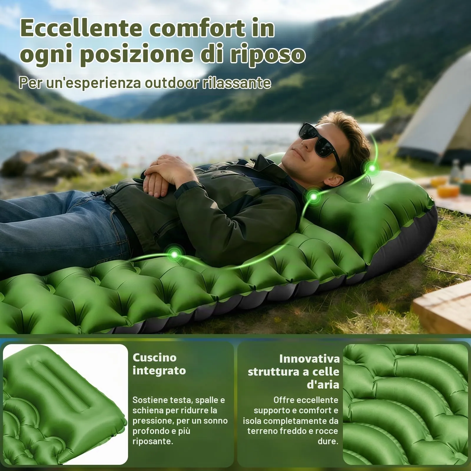 Realky Materassino da Campeggio Gonfiabile Ultraleggero con Pompa a Piedi, 195 x 70 x 9 cm, Impermeabile - immagine 5