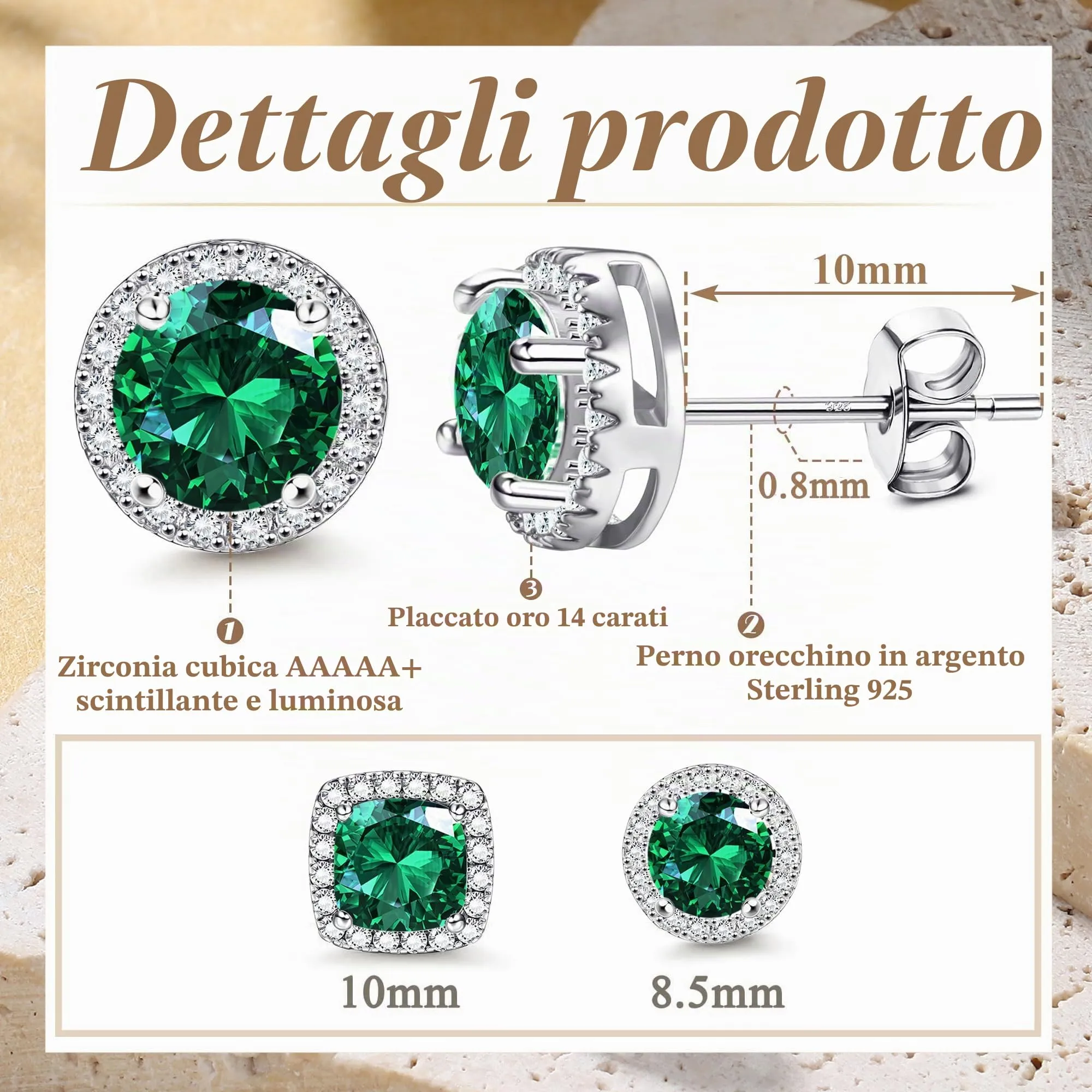 Dochais Orecchini in Argento Sterling 925 con Zirconi Cubici per Uomo e Donna - immagine 4