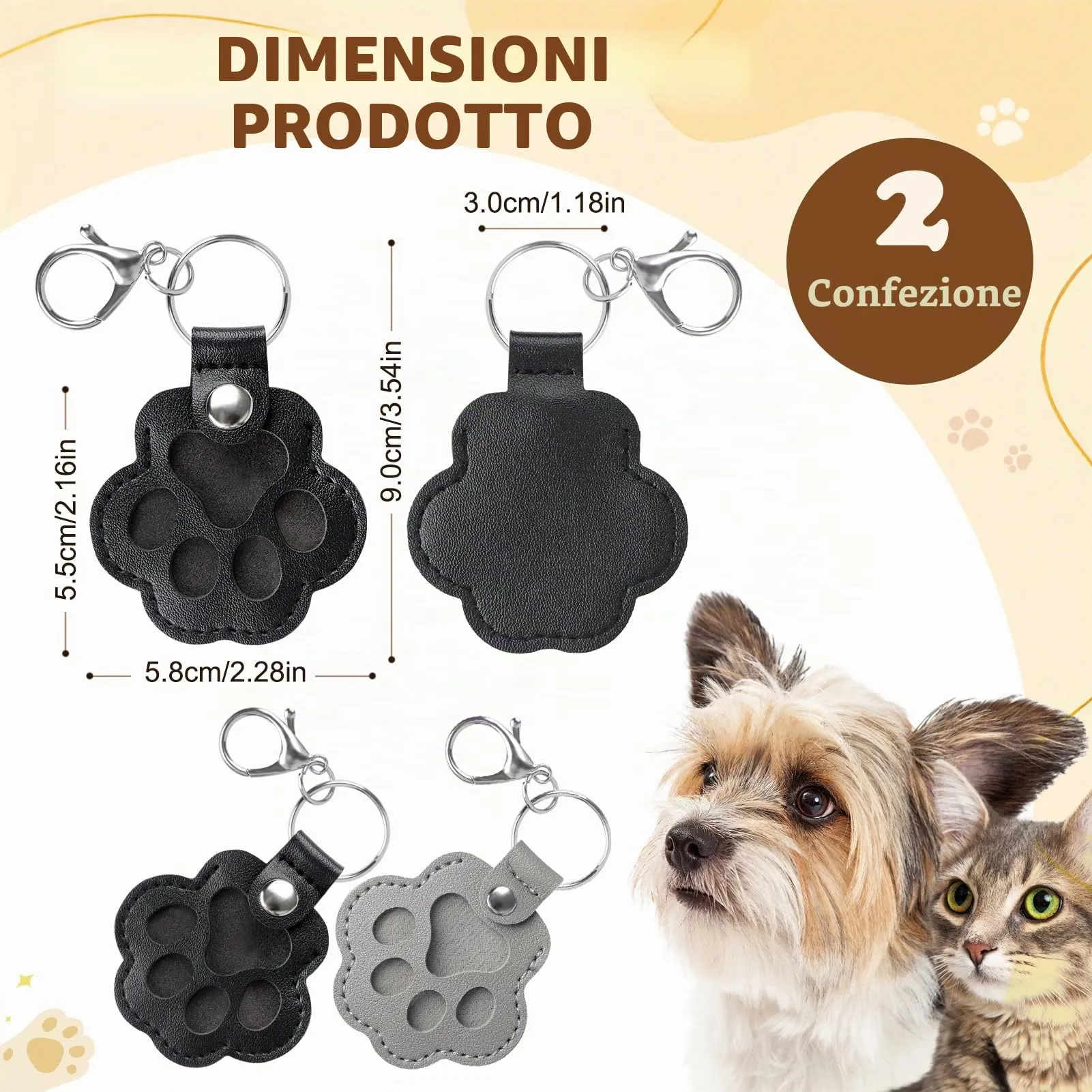 Kiiwah Portachiavi a Forma di Zampa per Raccoglitore di Peli di Animali, 2 Pezzi (Nero + Grigio) - immagine 2