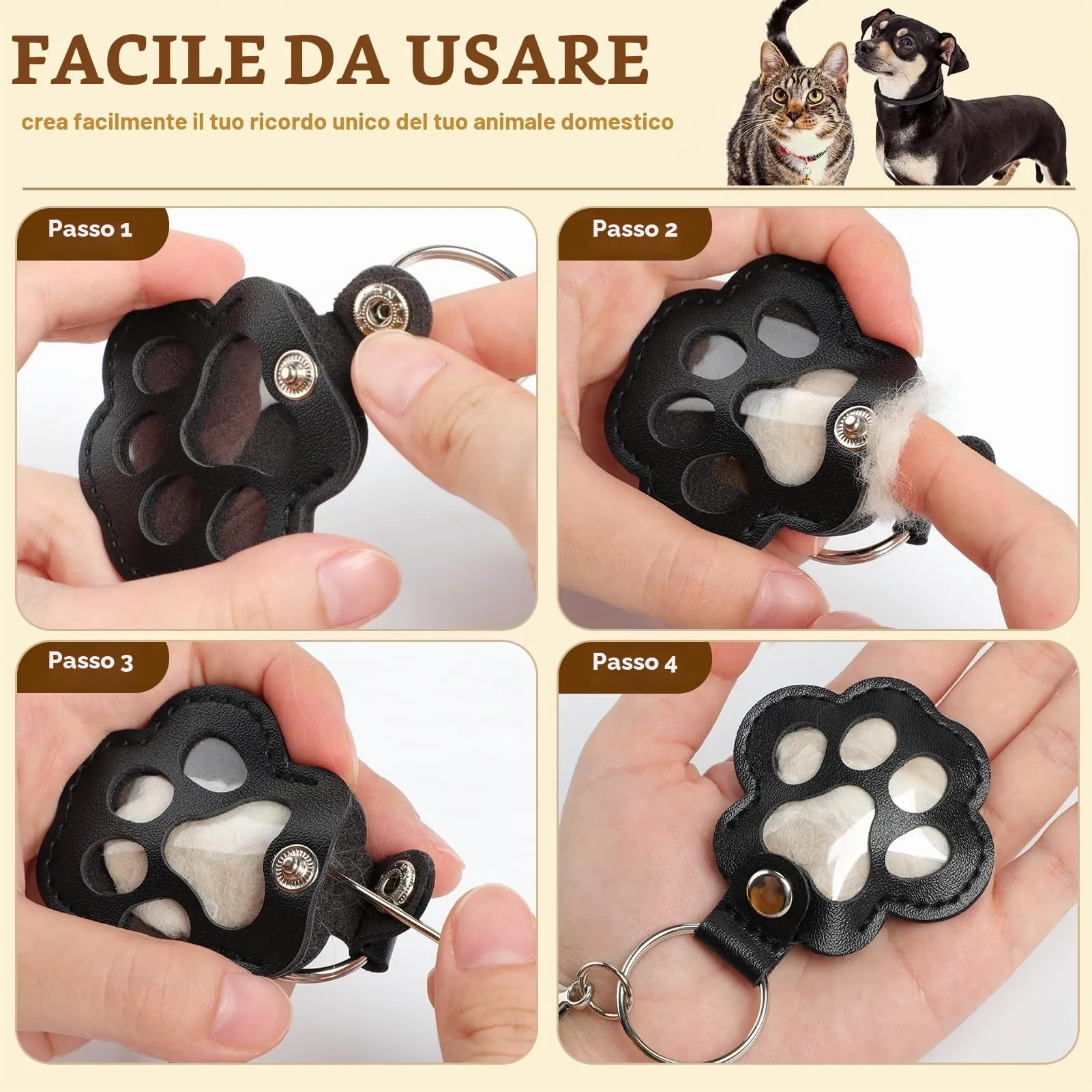 Kiiwah Portachiavi a Forma di Zampa per Raccoglitore di Peli di Animali, 2 Pezzi (Nero + Grigio) - immagine 7