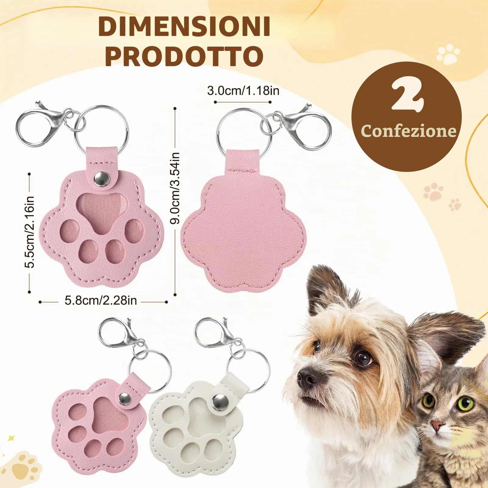 Kiiwah Portachiavi a Forma di Zampa per Raccoglitore di Peli di Animali, 2 Pezzi (Rosa + Bianco) - immagine 2