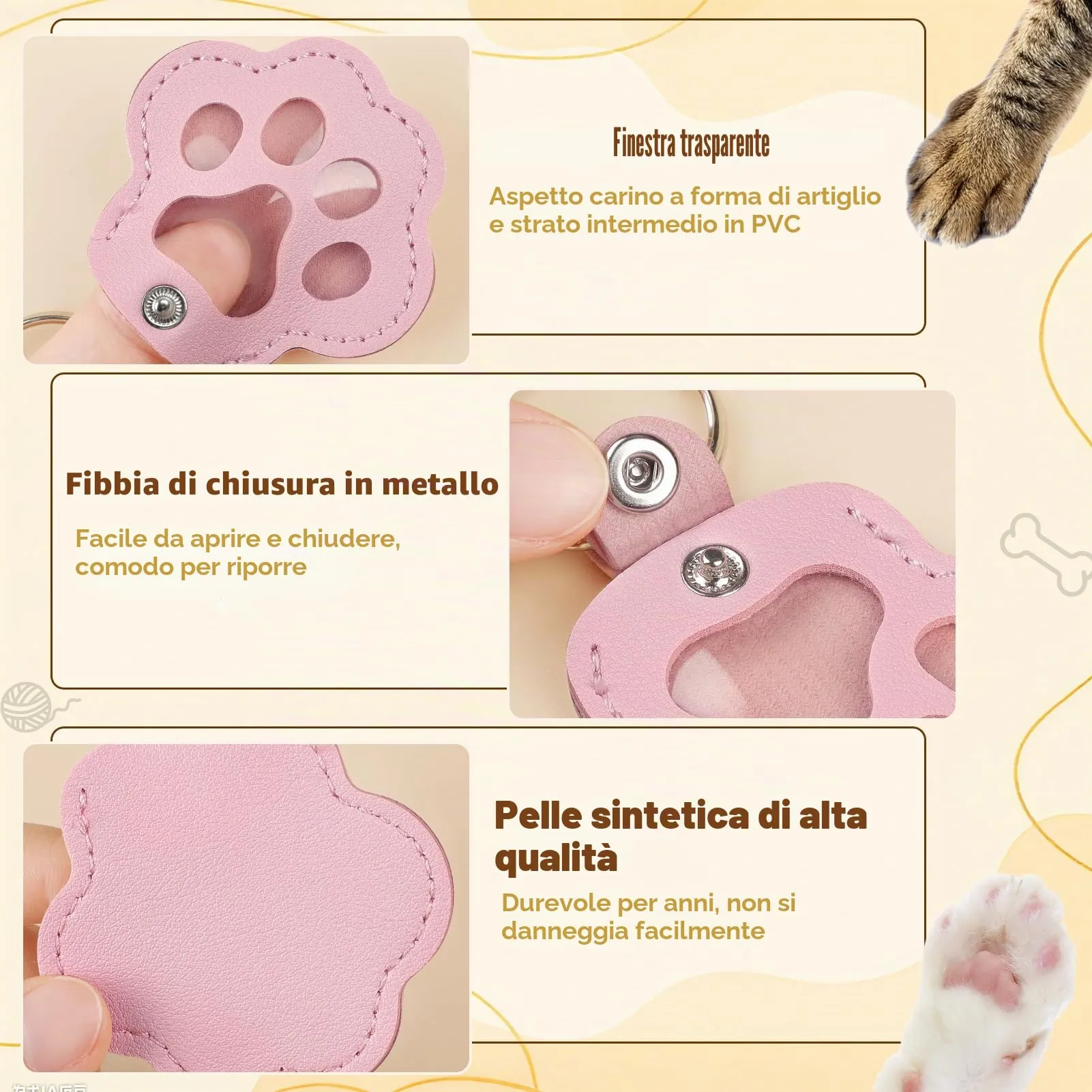 Kiiwah Portachiavi a Forma di Zampa per Raccoglitore di Peli di Animali, 2 Pezzi (Rosa + Bianco) - immagine 4