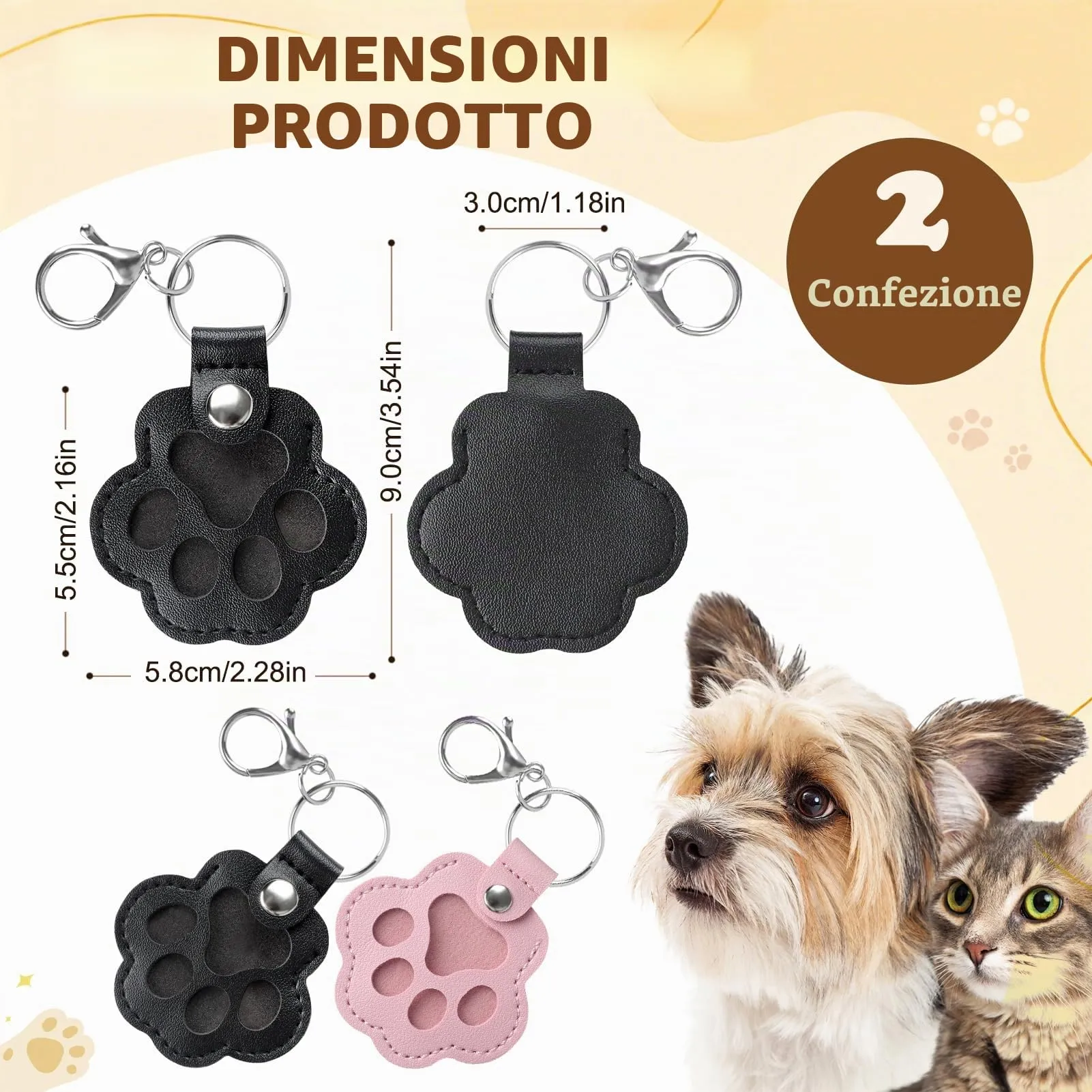Kiiwah Raccoglitore di Peli per Cani e Gatti, Portachiavi a Forma di Zampa (Nero + Rosa) - immagine 2