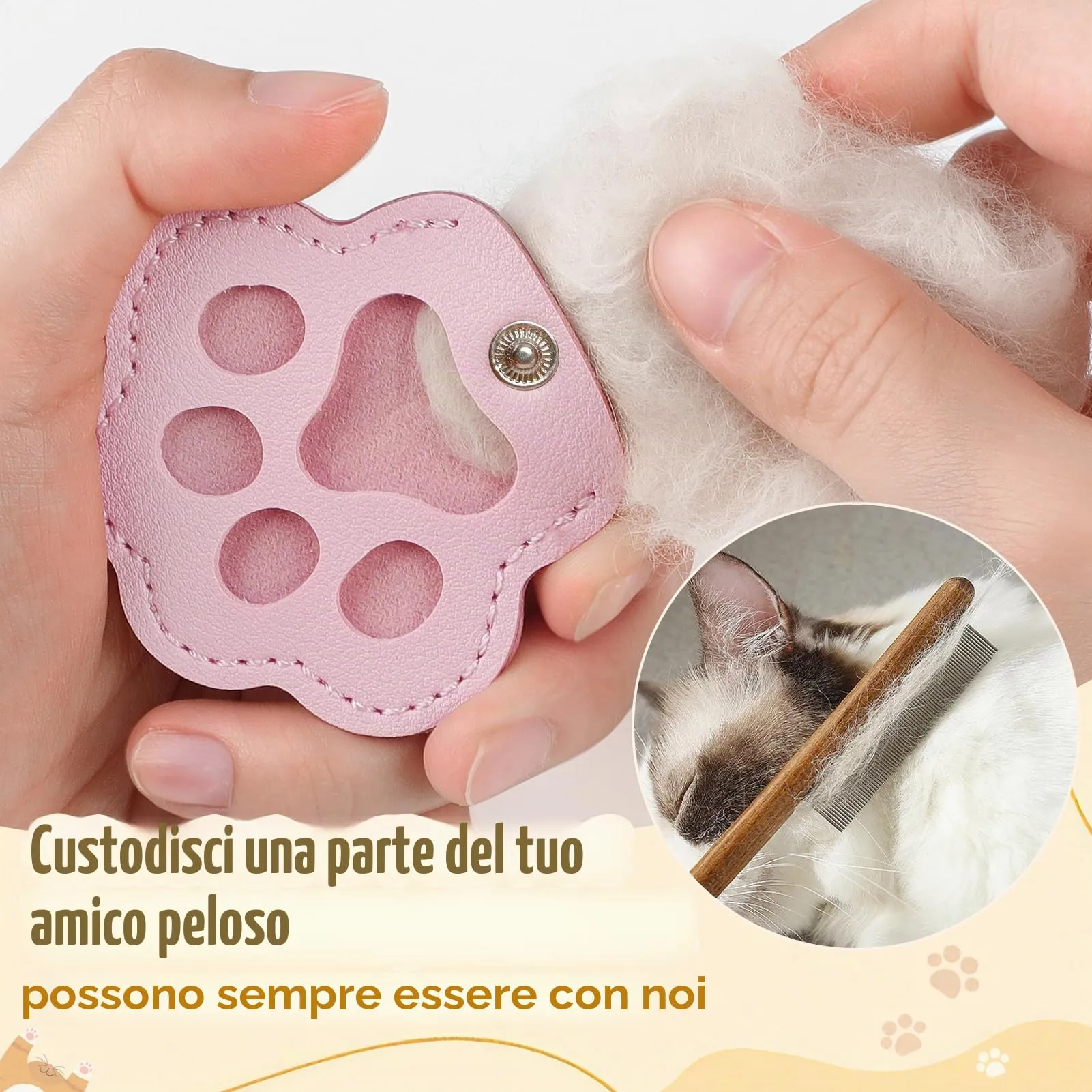 Kiiwah Raccoglitore di Peli per Cani e Gatti, Portachiavi a Forma di Zampa (Nero + Rosa) - immagine 3