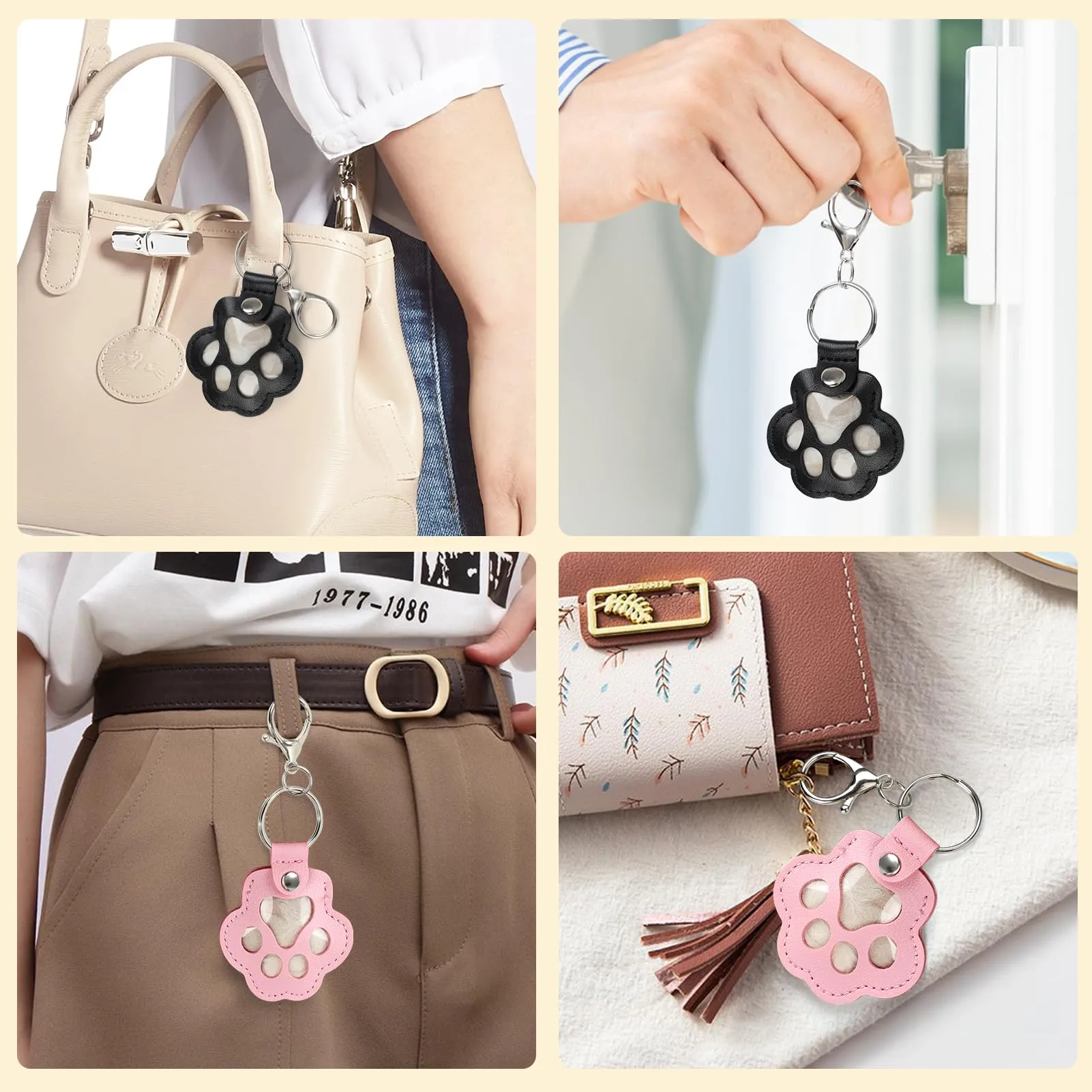 Kiiwah Raccoglitore di Peli per Cani e Gatti, Portachiavi a Forma di Zampa (Nero + Rosa) - immagine 5