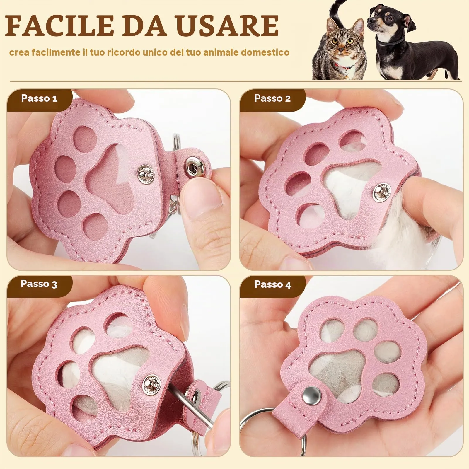 Kiiwah Raccoglitore di Peli per Cani e Gatti, Portachiavi a Forma di Zampa (Nero + Rosa) - immagine 7